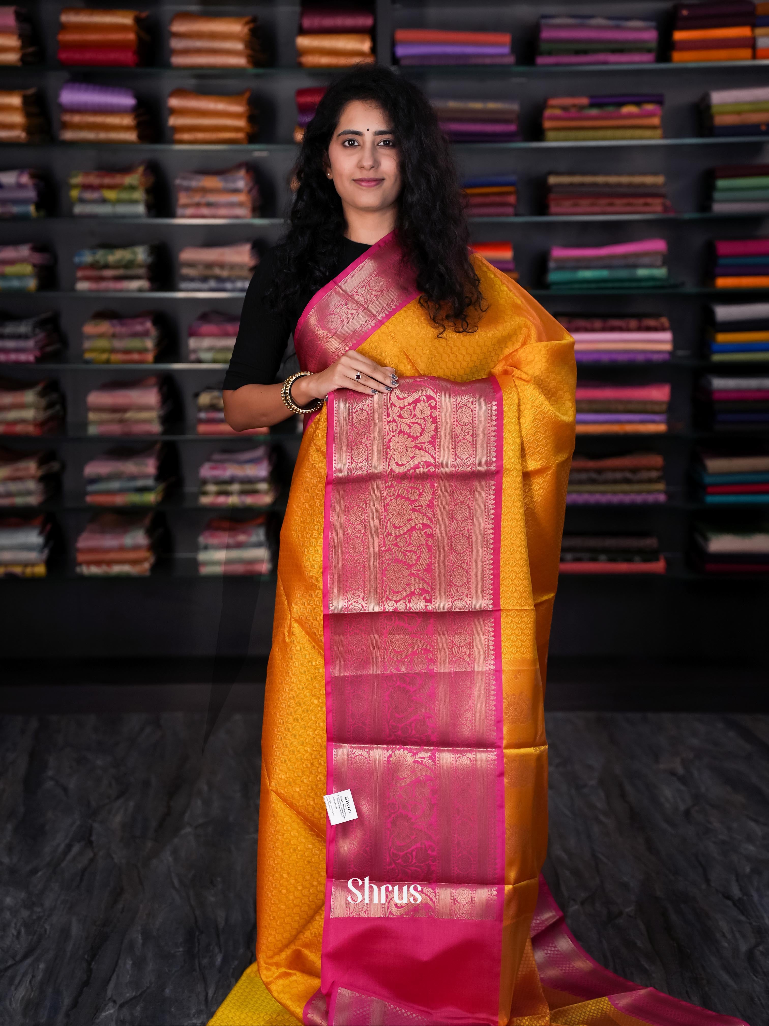 Mustard & Pink - Tanchoi Saree - Shop on Shrus.com