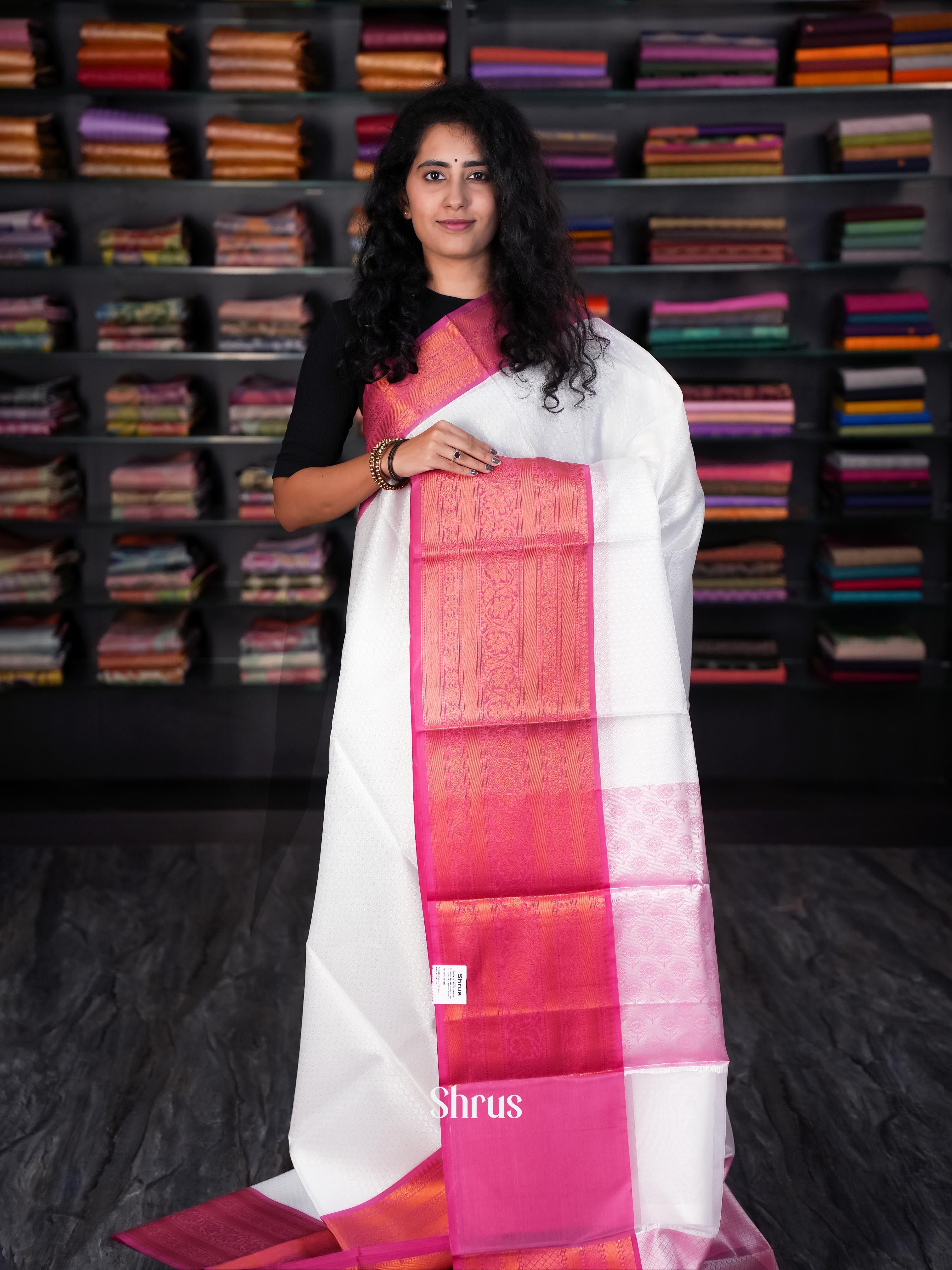 White & Pink - Tanchoi Saree - Shop on Shrus.com