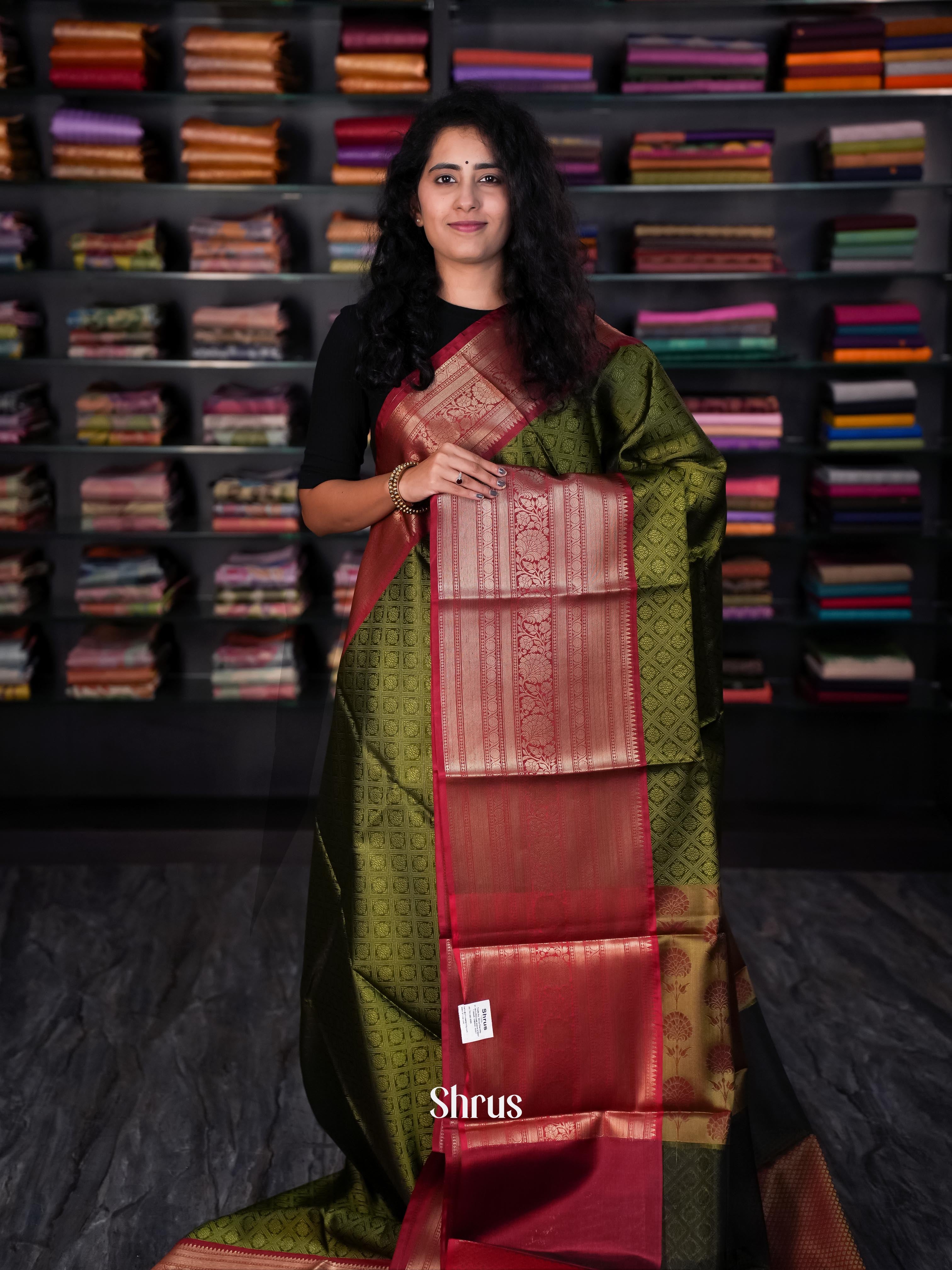 Green & Maroon - Tanchoi Saree - Shop on Shrus.com