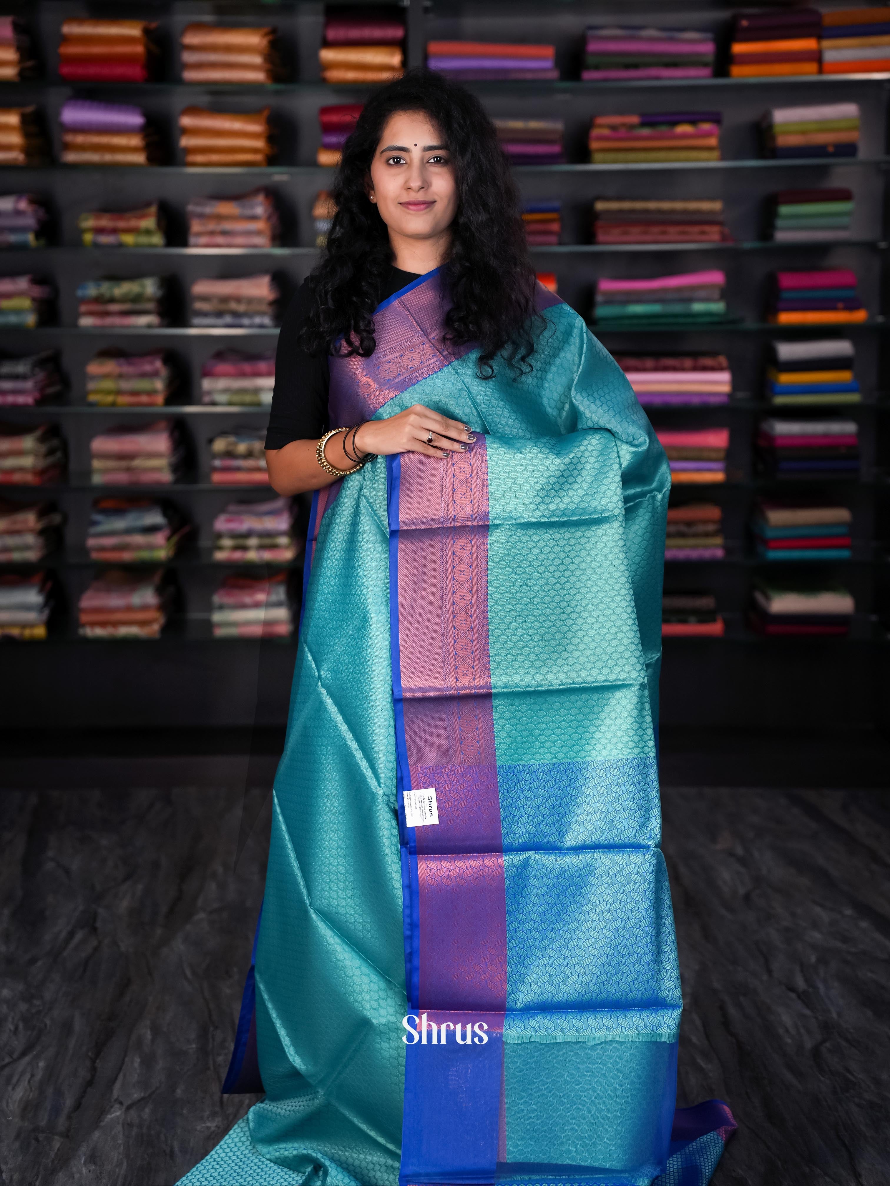 Teal & Blue - Tanchoi Saree - Shop on Shrus.com