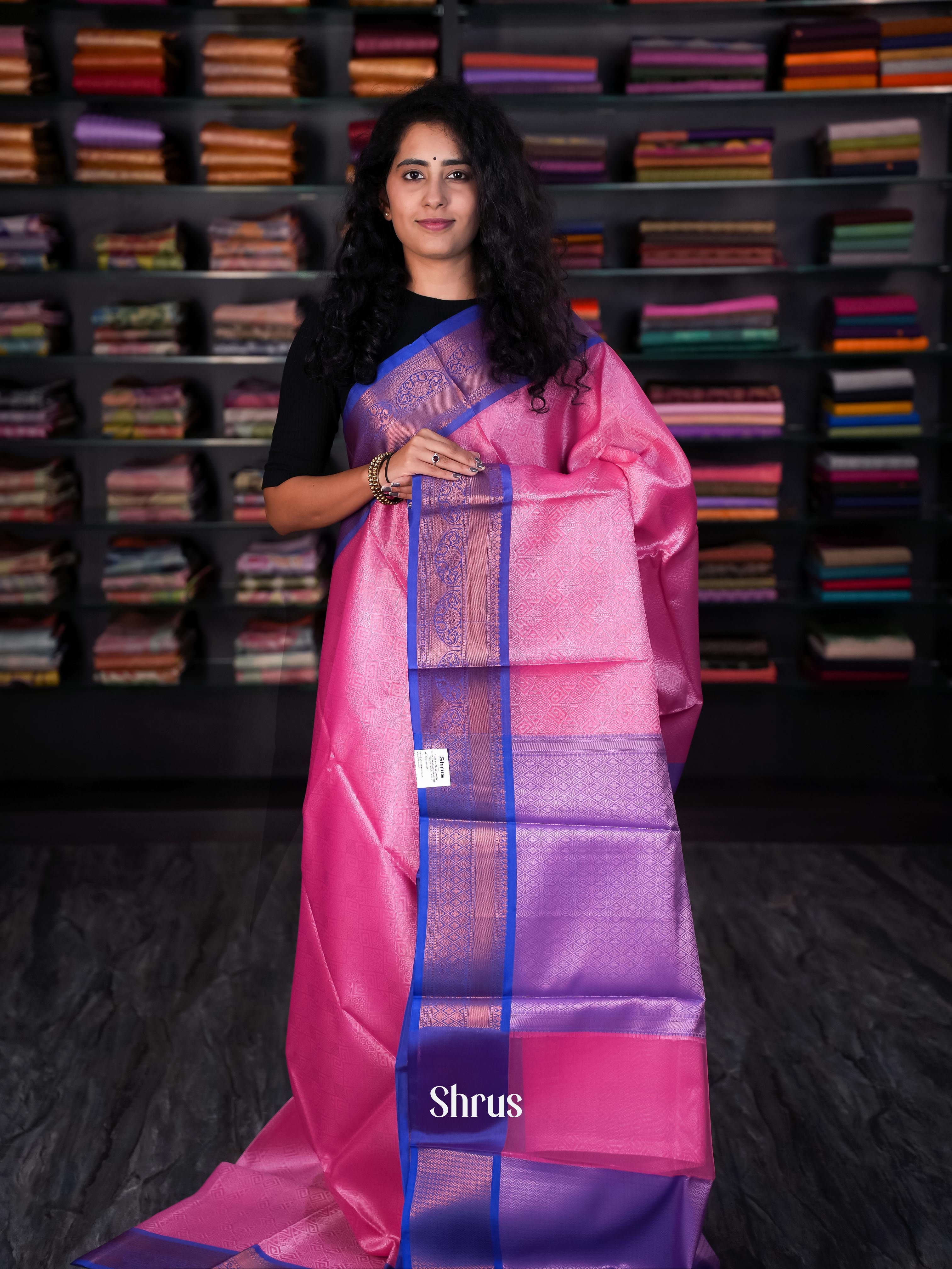 Pink & Blue- Tanchoi Saree - Shop on Shrus.com