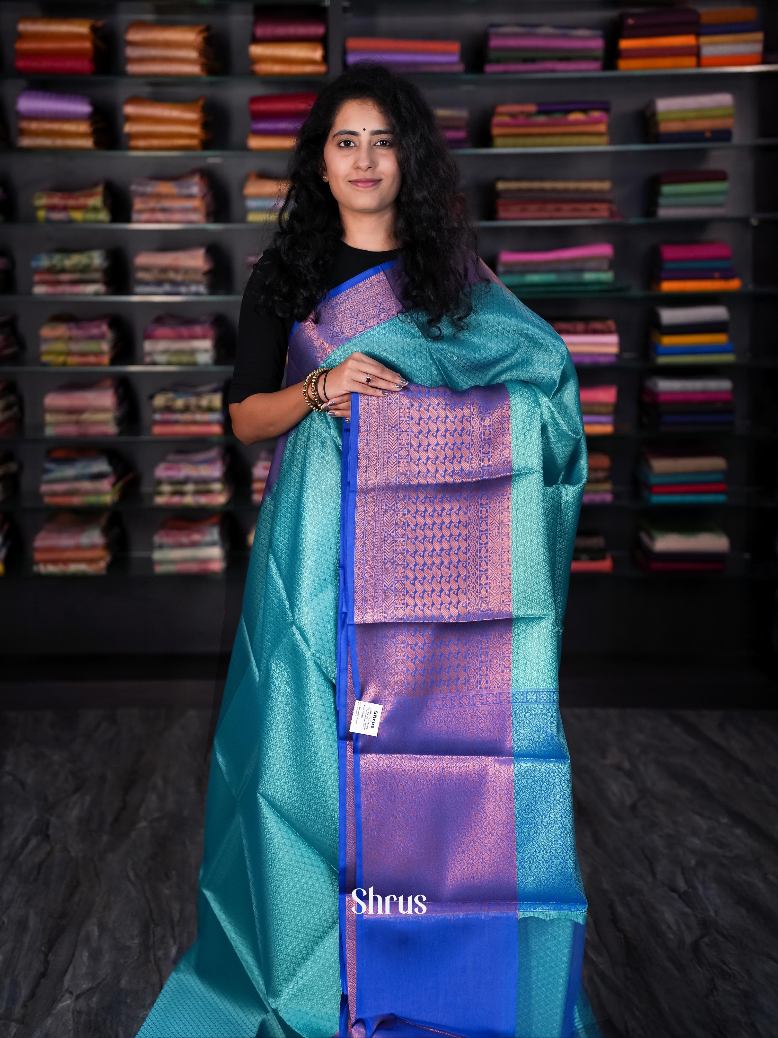 Teal & Blue - Tanchoi Saree - Shop on Shrus.com