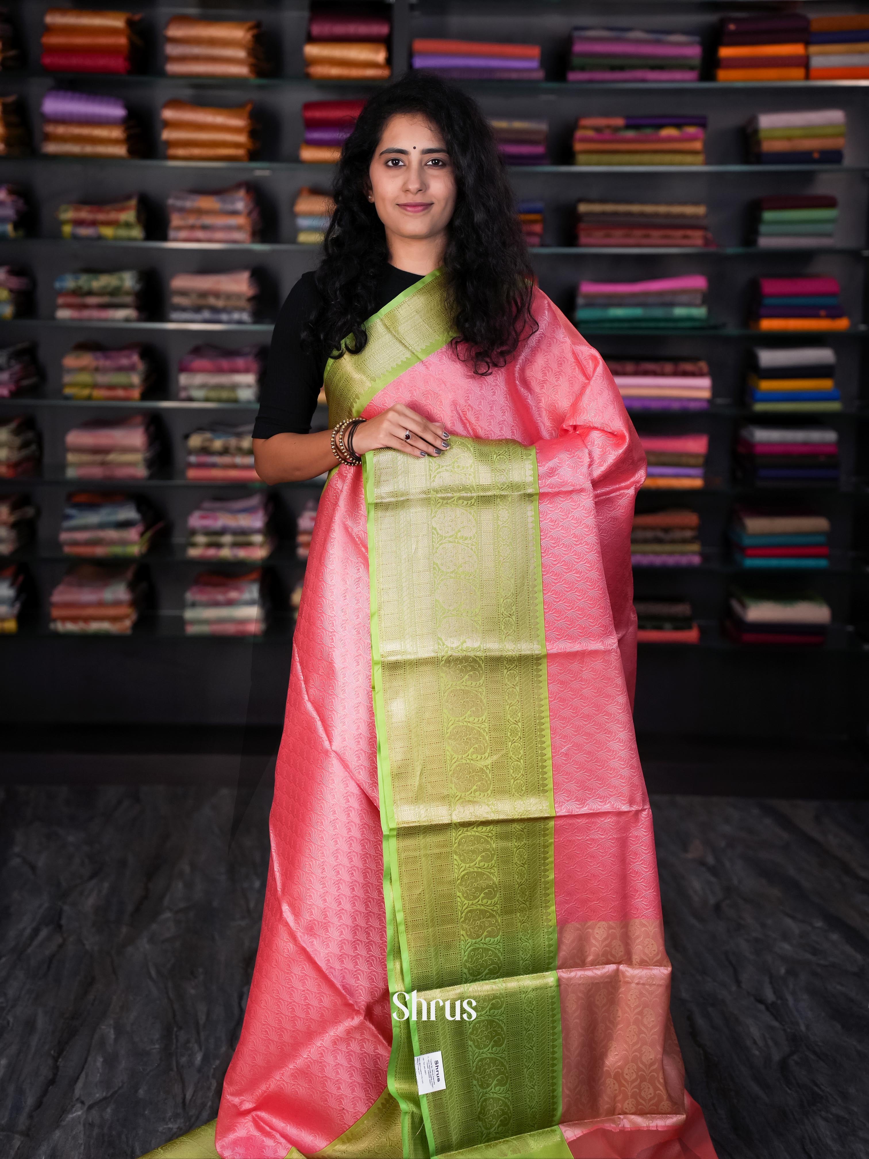 Pink & Green - Tanchoi Saree - Shop on Shrus.com