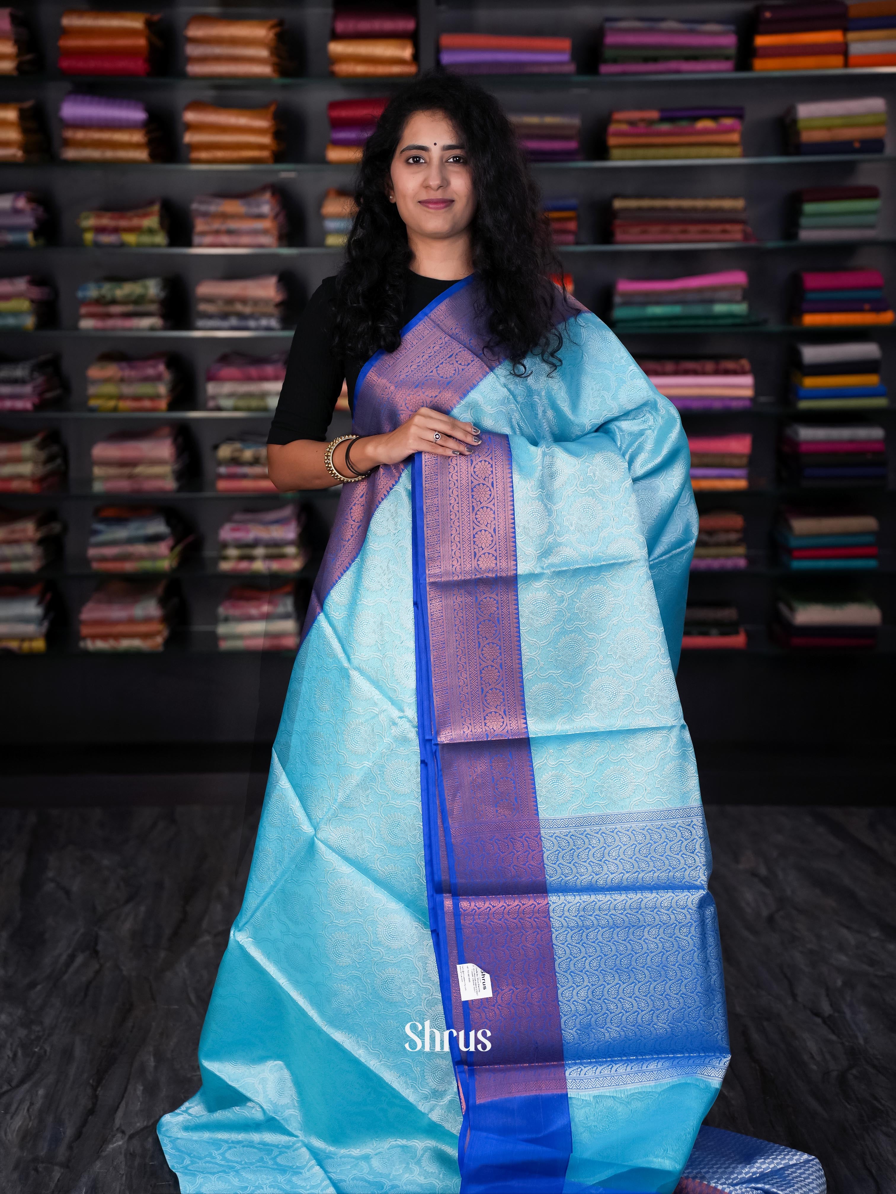 Teal & Blue - Tanchoi Saree - Shop on Shrus.com