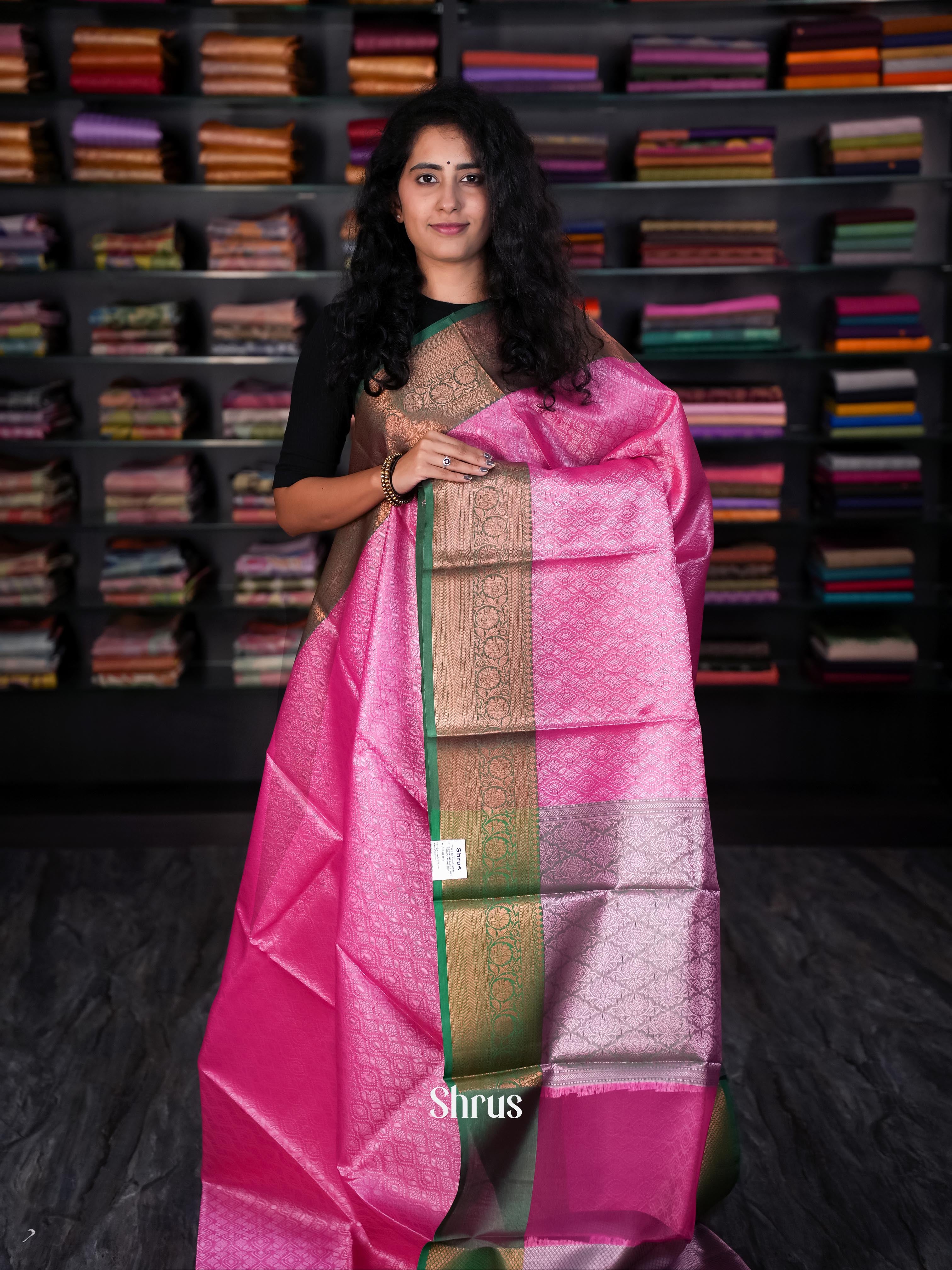 Pink & Green - Tanchoi Saree - Shop on Shrus.com