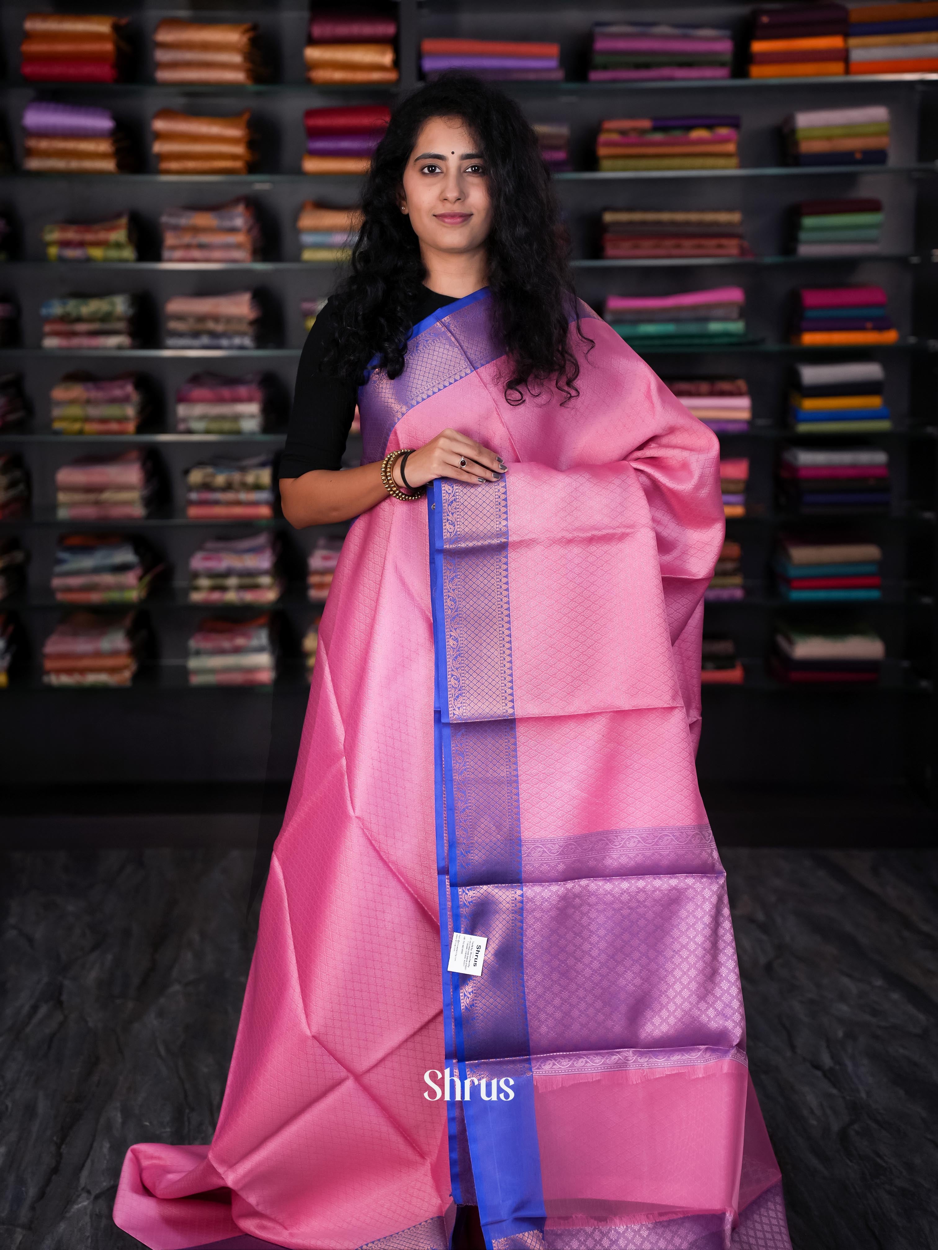 Pink & Blue- Tanchoi Saree - Shop on Shrus.com