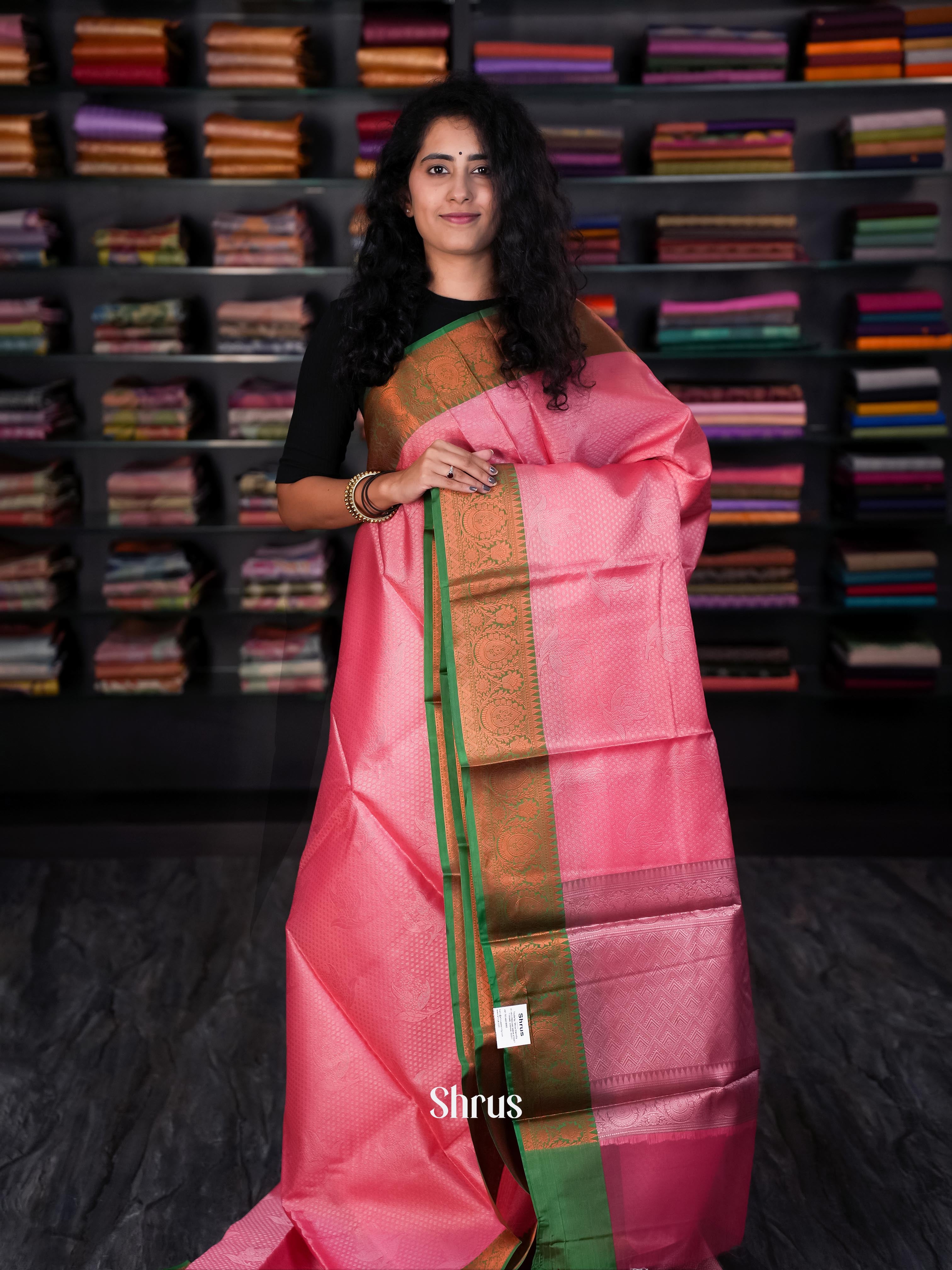 Pink & Green - Tanchoi Saree - Shop on Shrus.com