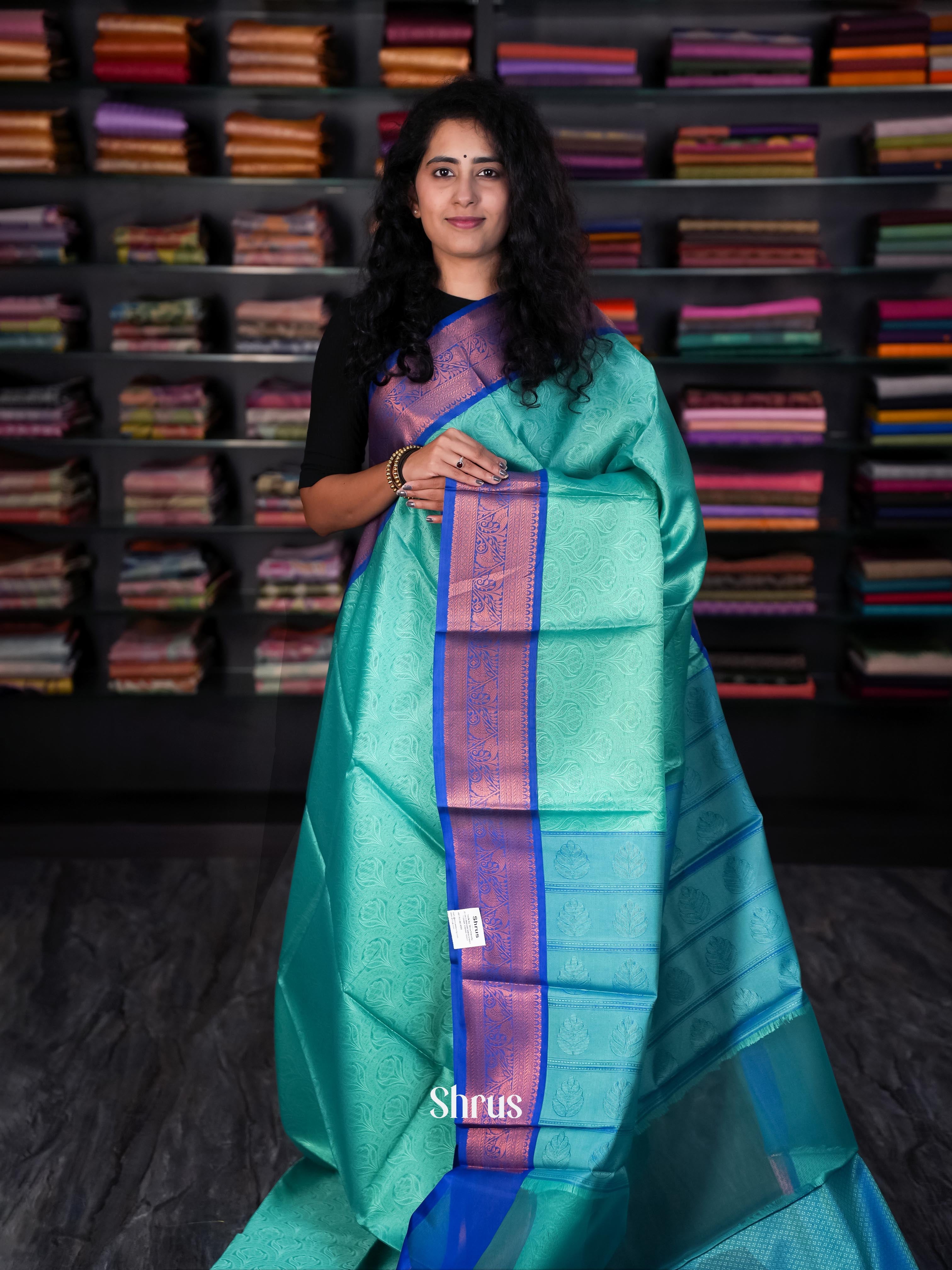 Teal & Blue - Tanchoi Saree - Shop on Shrus.com