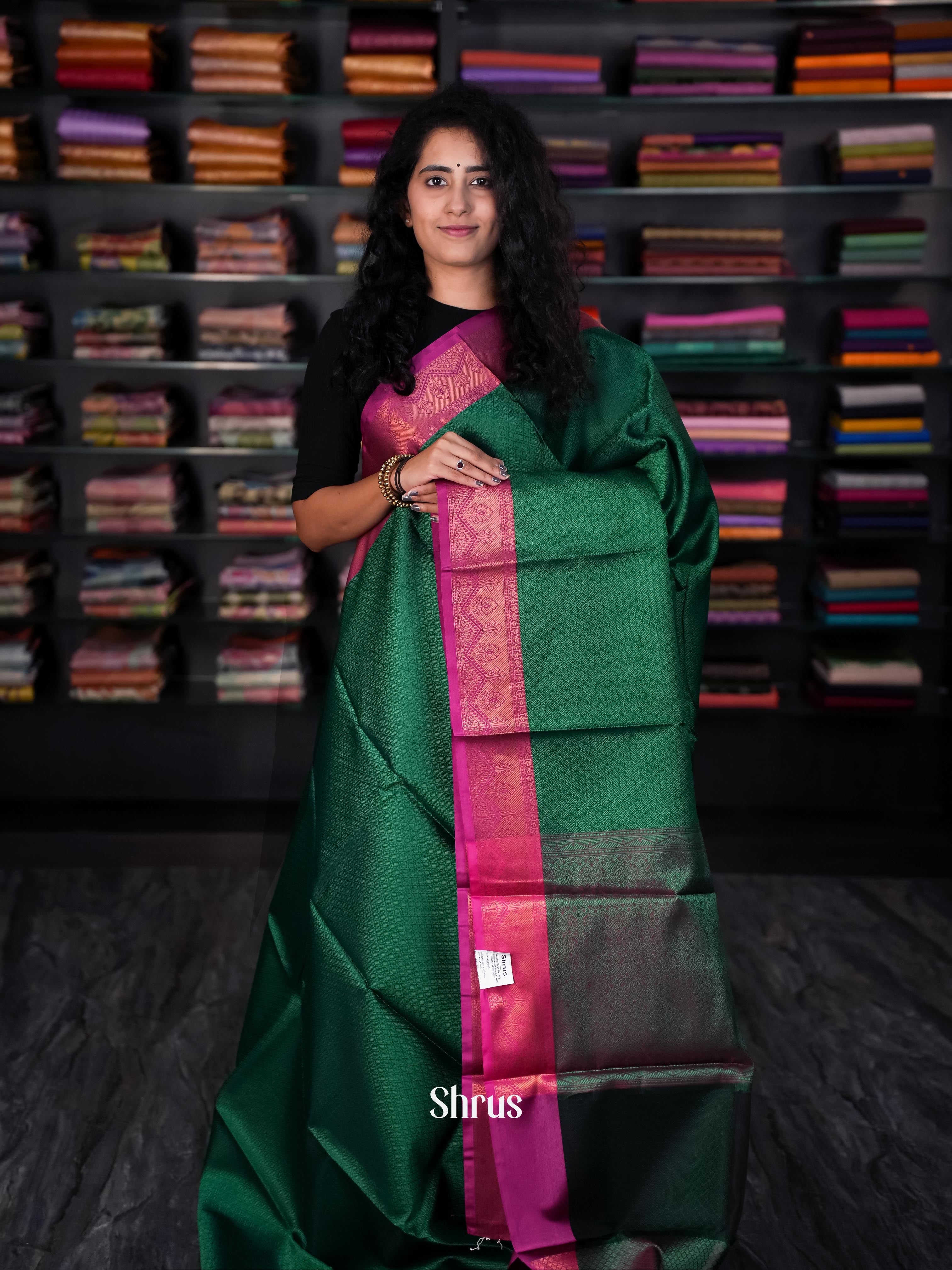 Green & Pink - Tanchoi Saree - Shop on Shrus.com