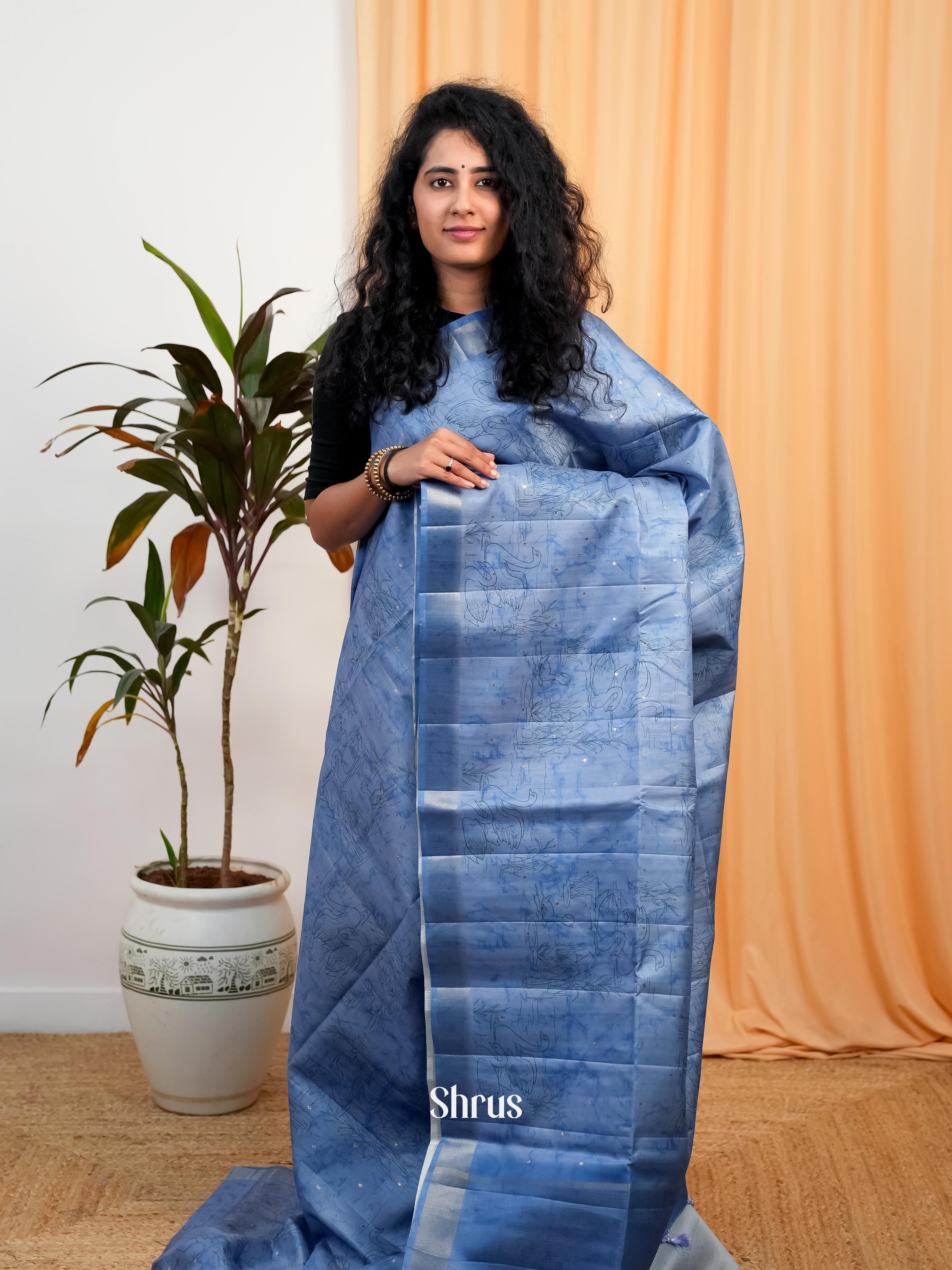 Blue - Moonga Saree - Shop on Shrus.com