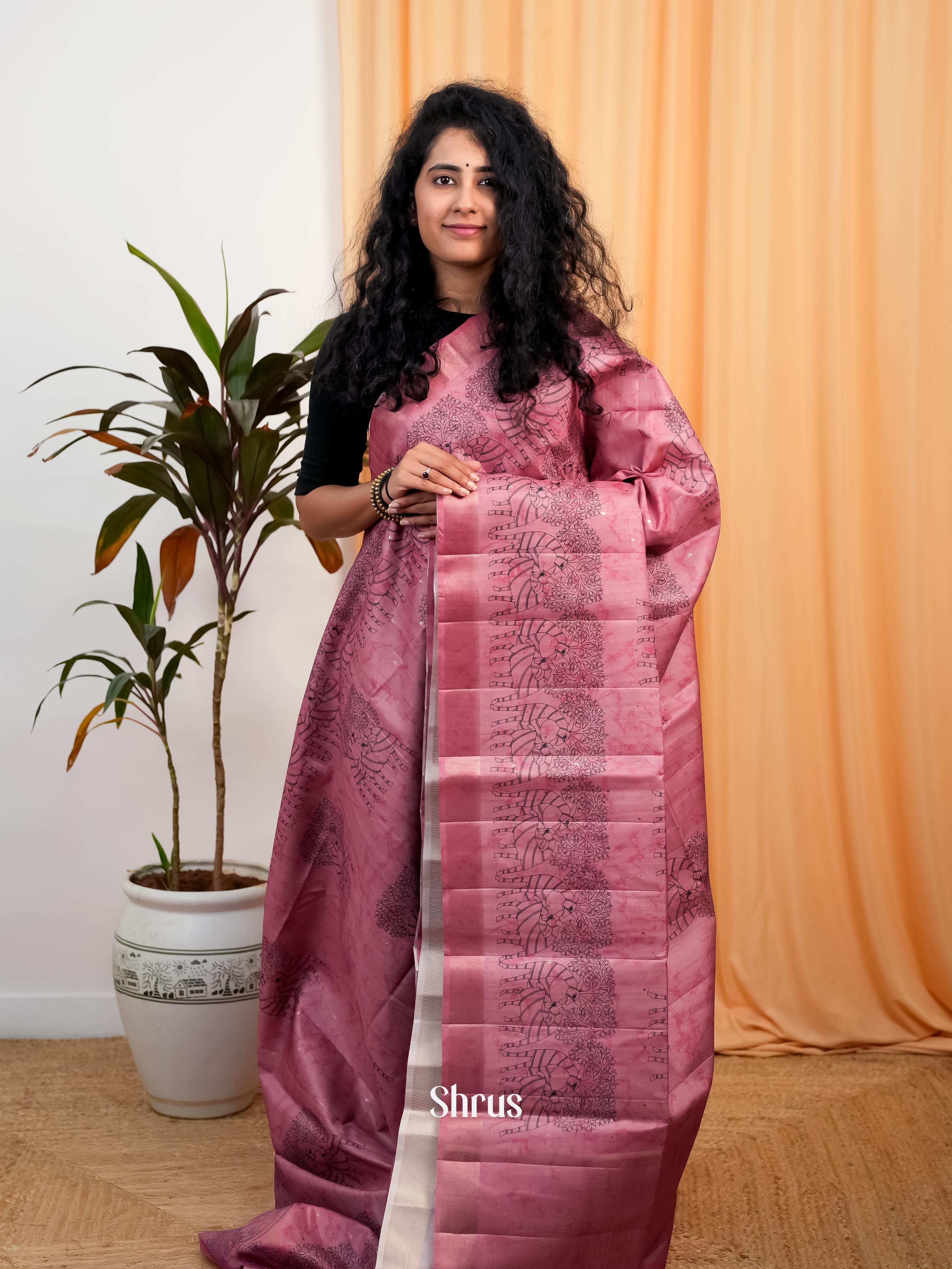 Pink - Moonga Saree - Shop on Shrus.com