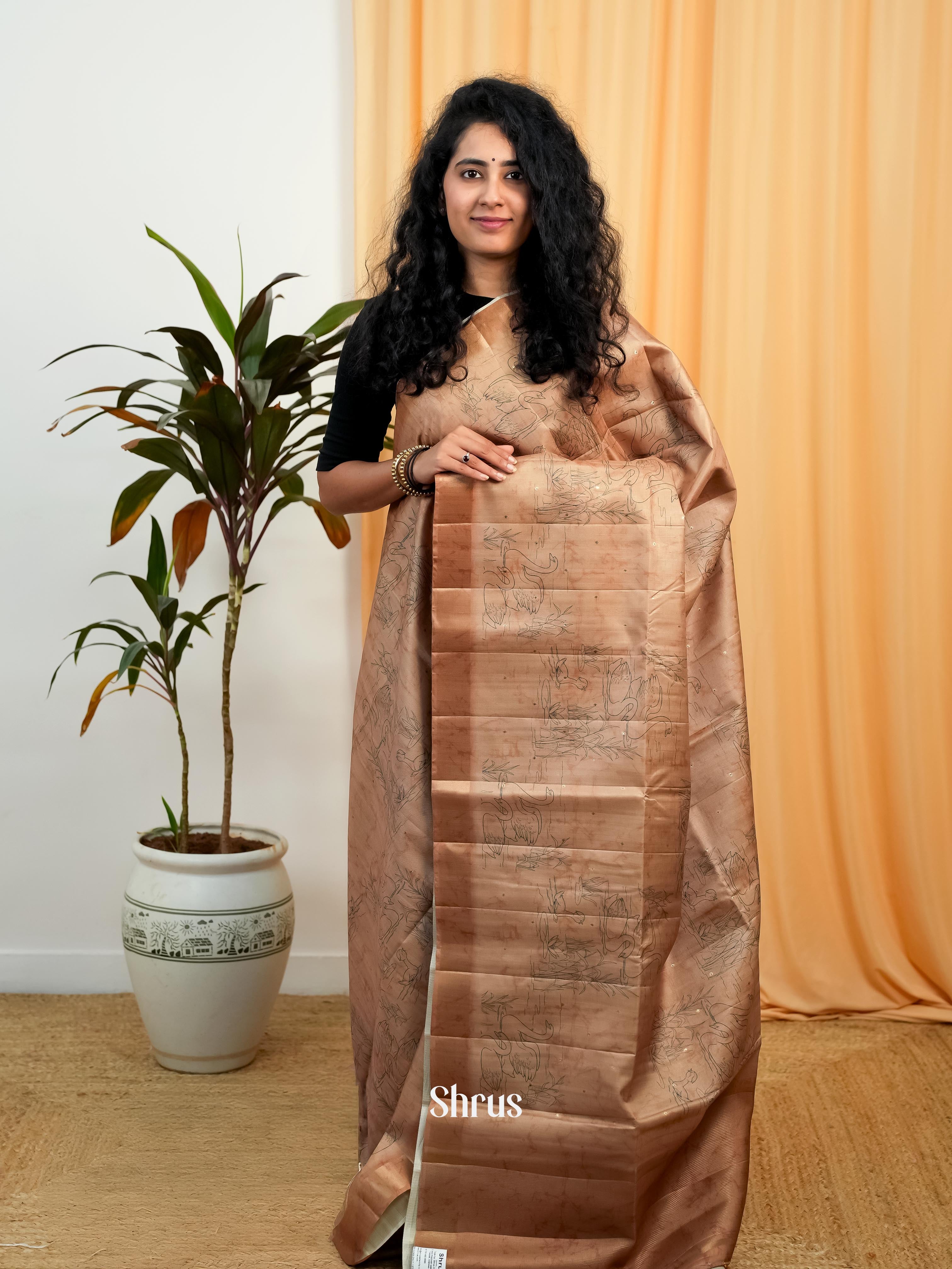 Brown - Moonga Saree - Shop on Shrus.com