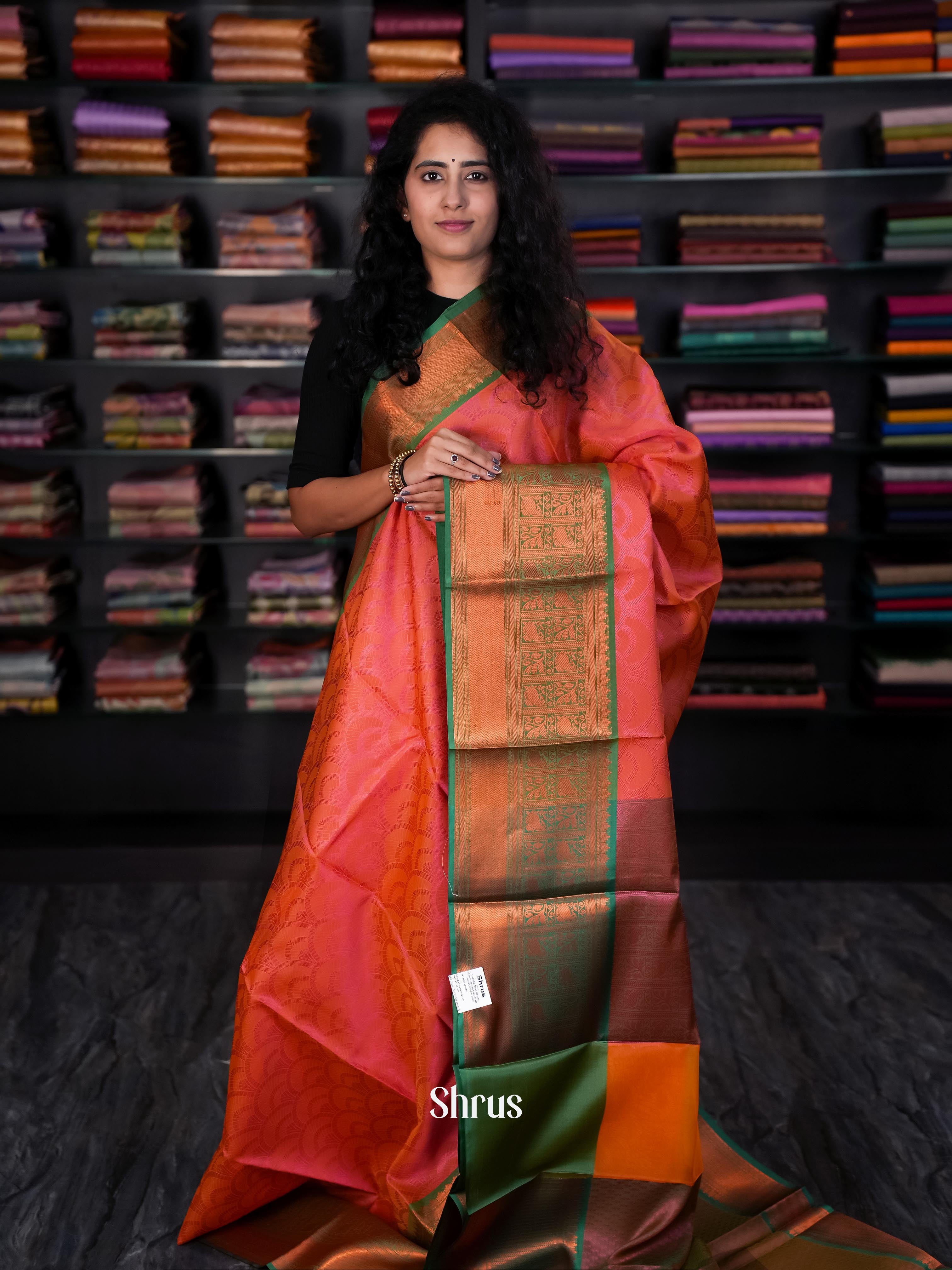 Brick & Green- Tanchoi Saree - Shop on Shrus.com