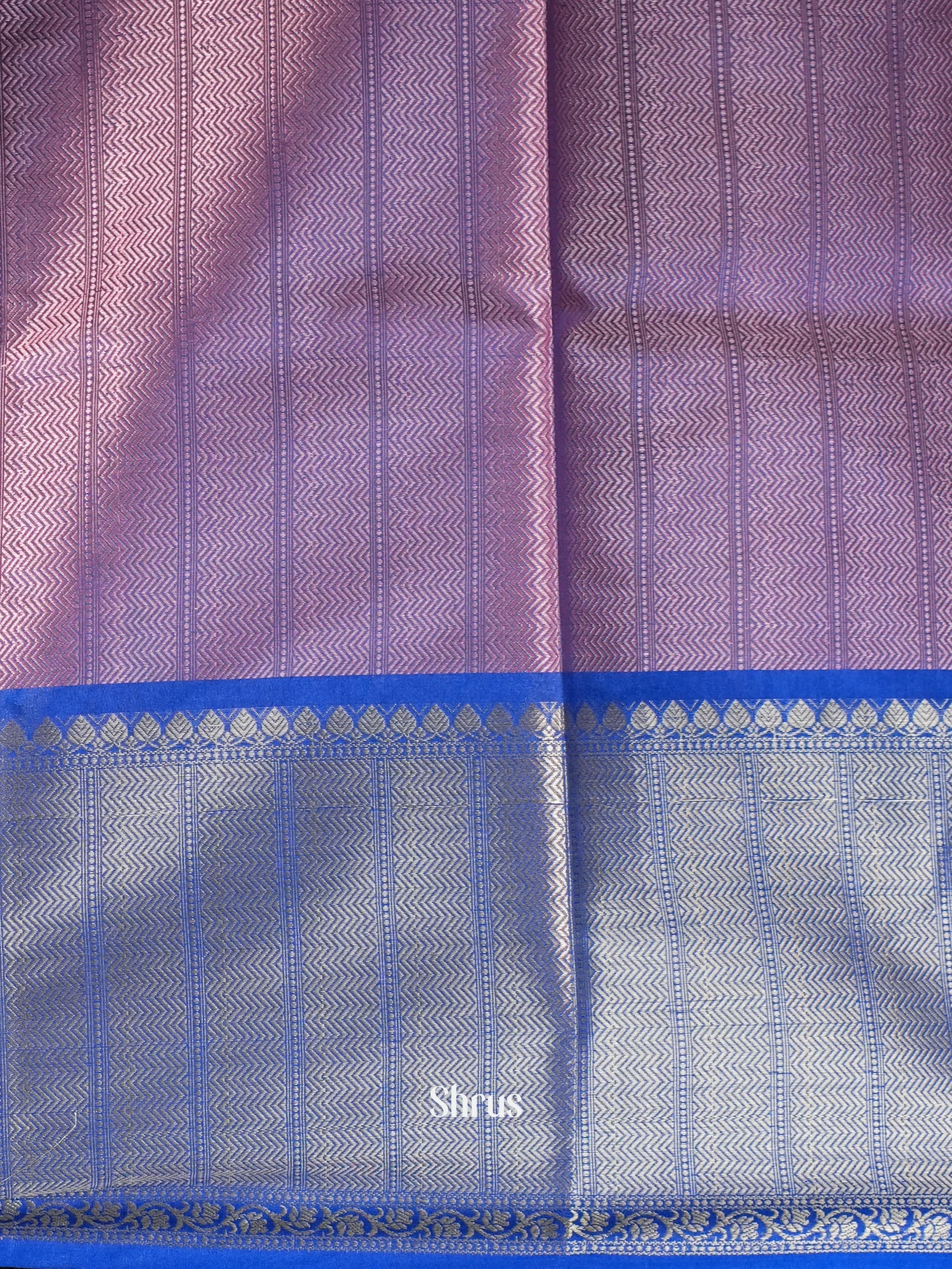 Peachish Pink & Blue - Tanchoi Saree - Shop on Shrus.com