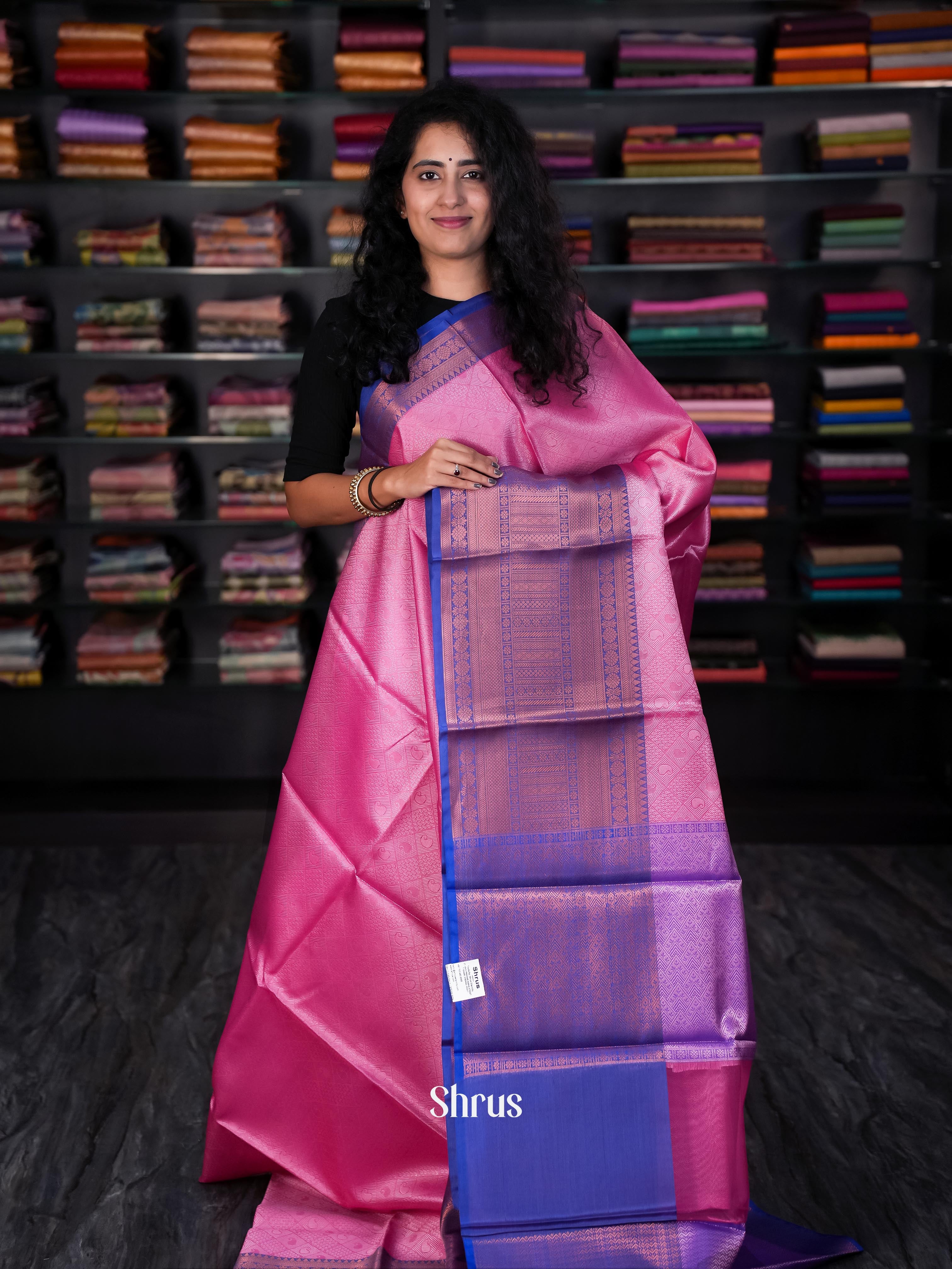 Pink & Blue - Tanchoi Saree - Shop on Shrus.com