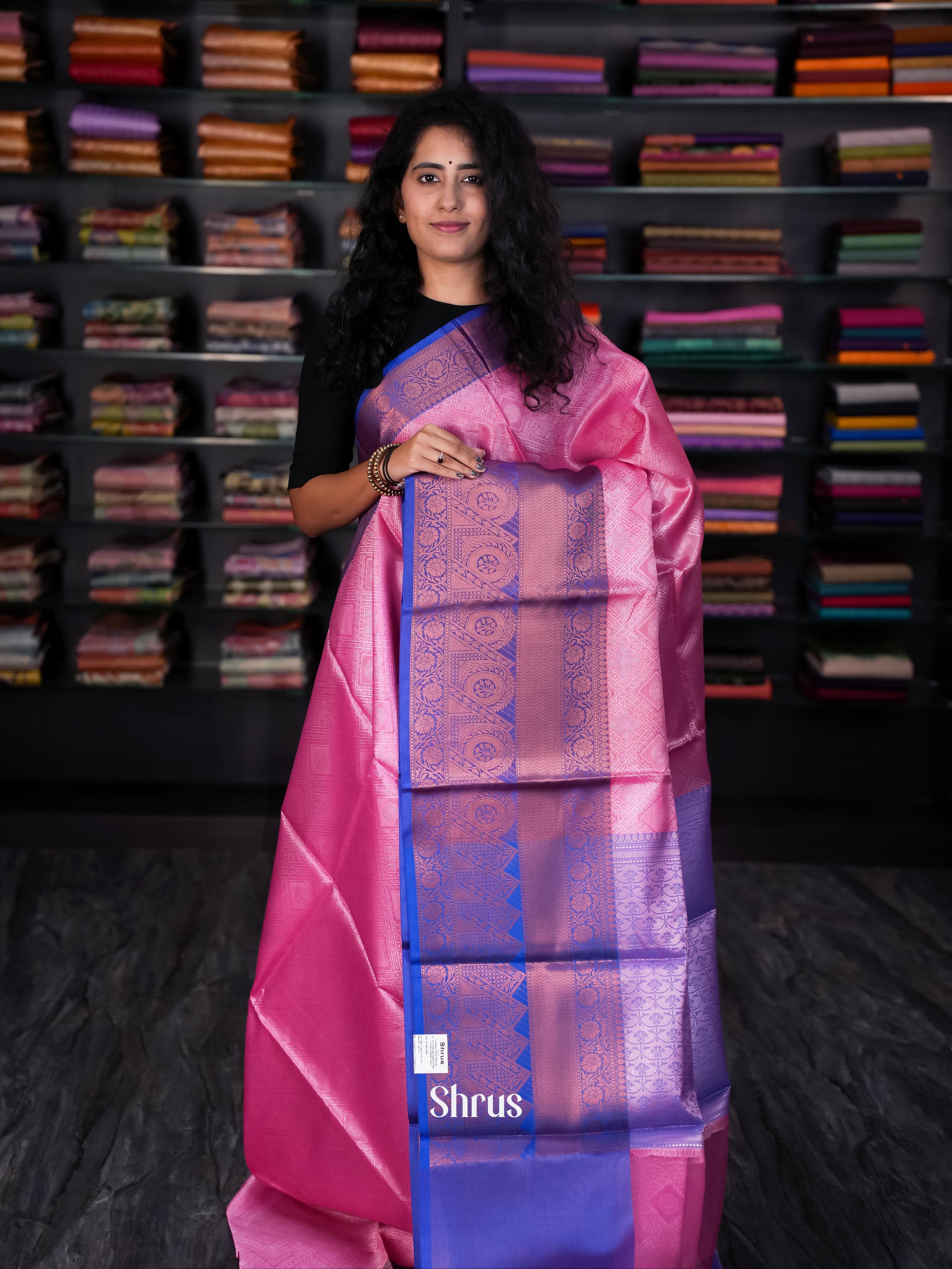 Pink & Blue - Tanchoi Saree - Shop on Shrus.com
