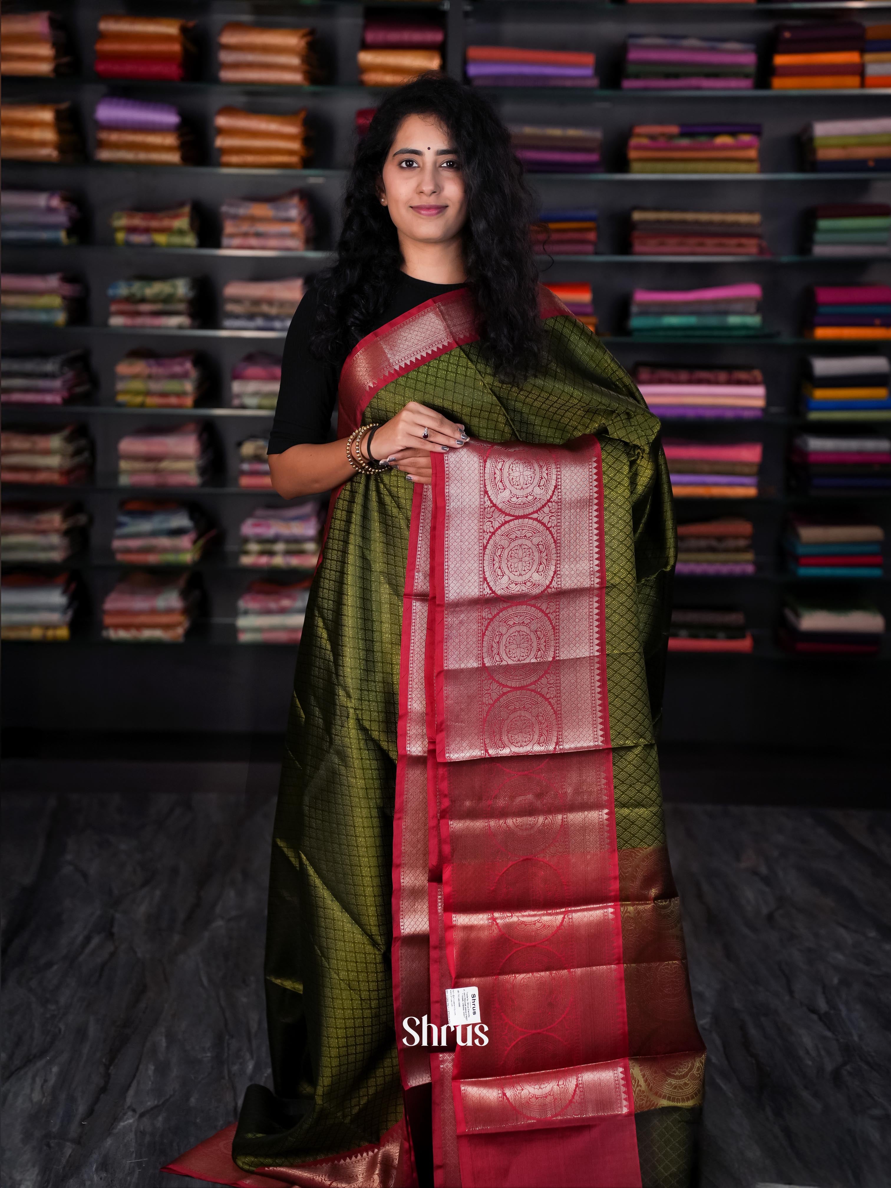 Green & Maroon - Tanchoi Saree - Shop on Shrus.com