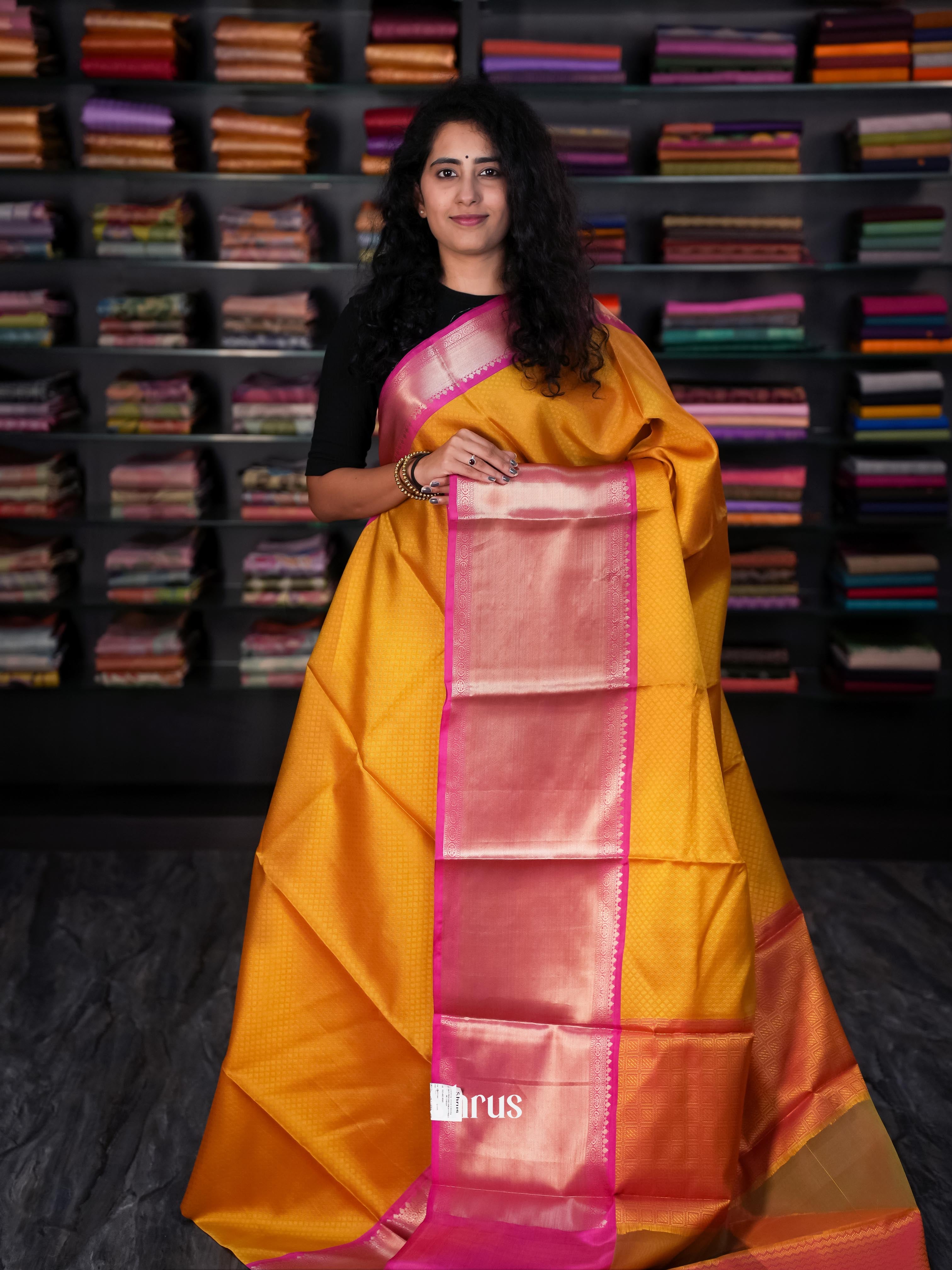 Mustard & Pink - Tanchoi Saree - Shop on Shrus.com
