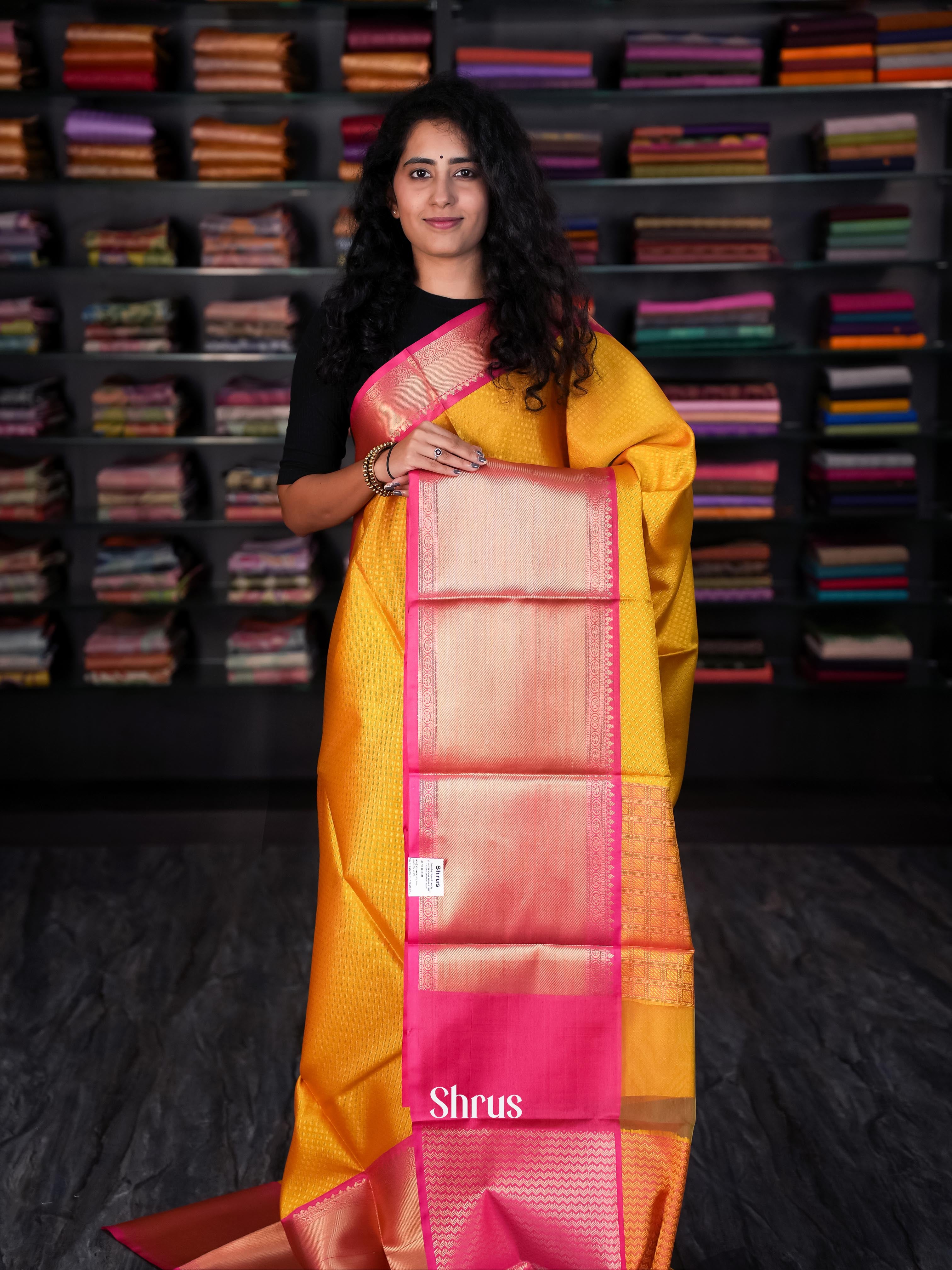 Mustard & Pink - Tanchoi Saree - Shop on Shrus.com