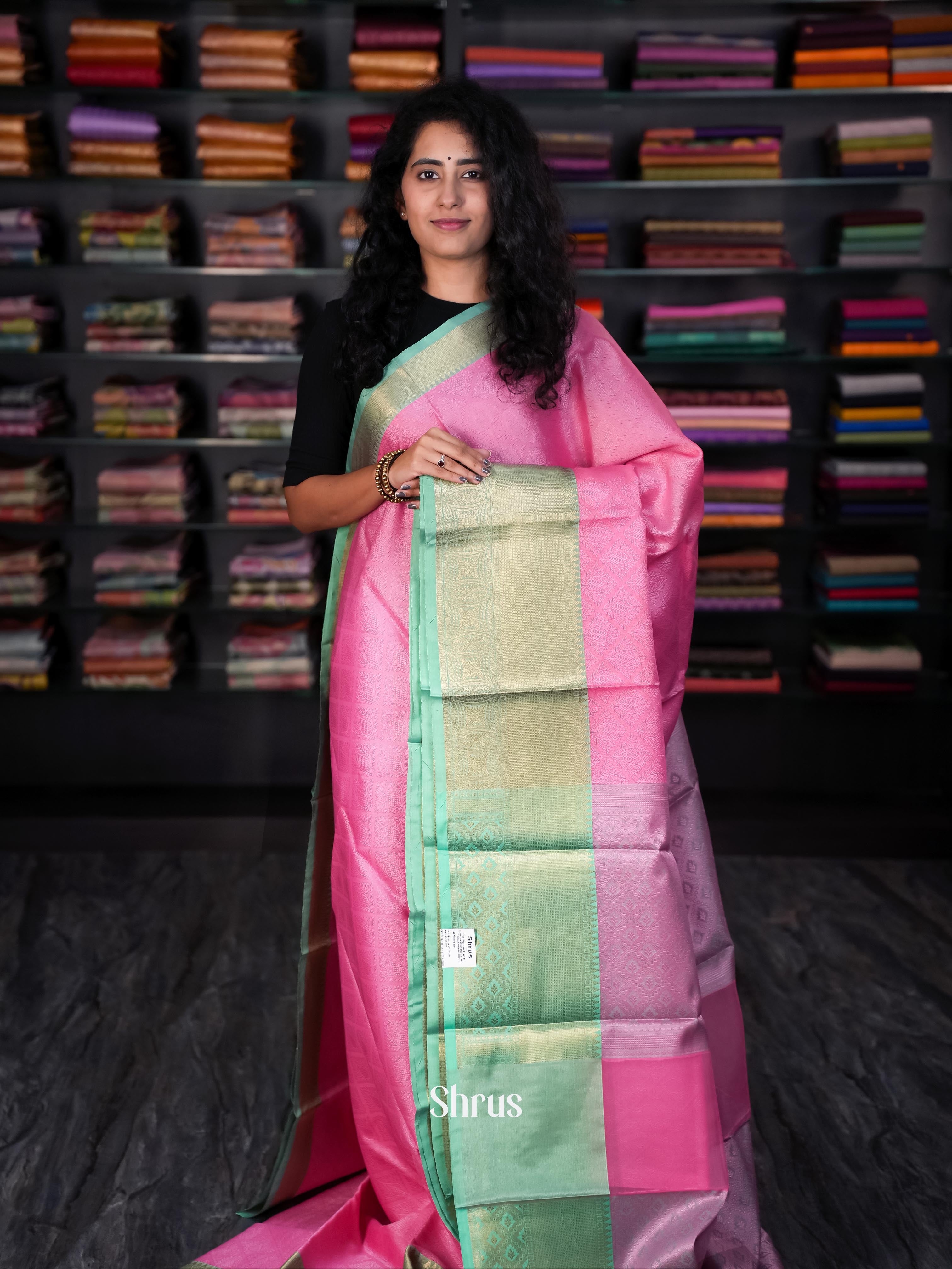 Pink & Green - Tanchoi Saree - Shop on Shrus.com