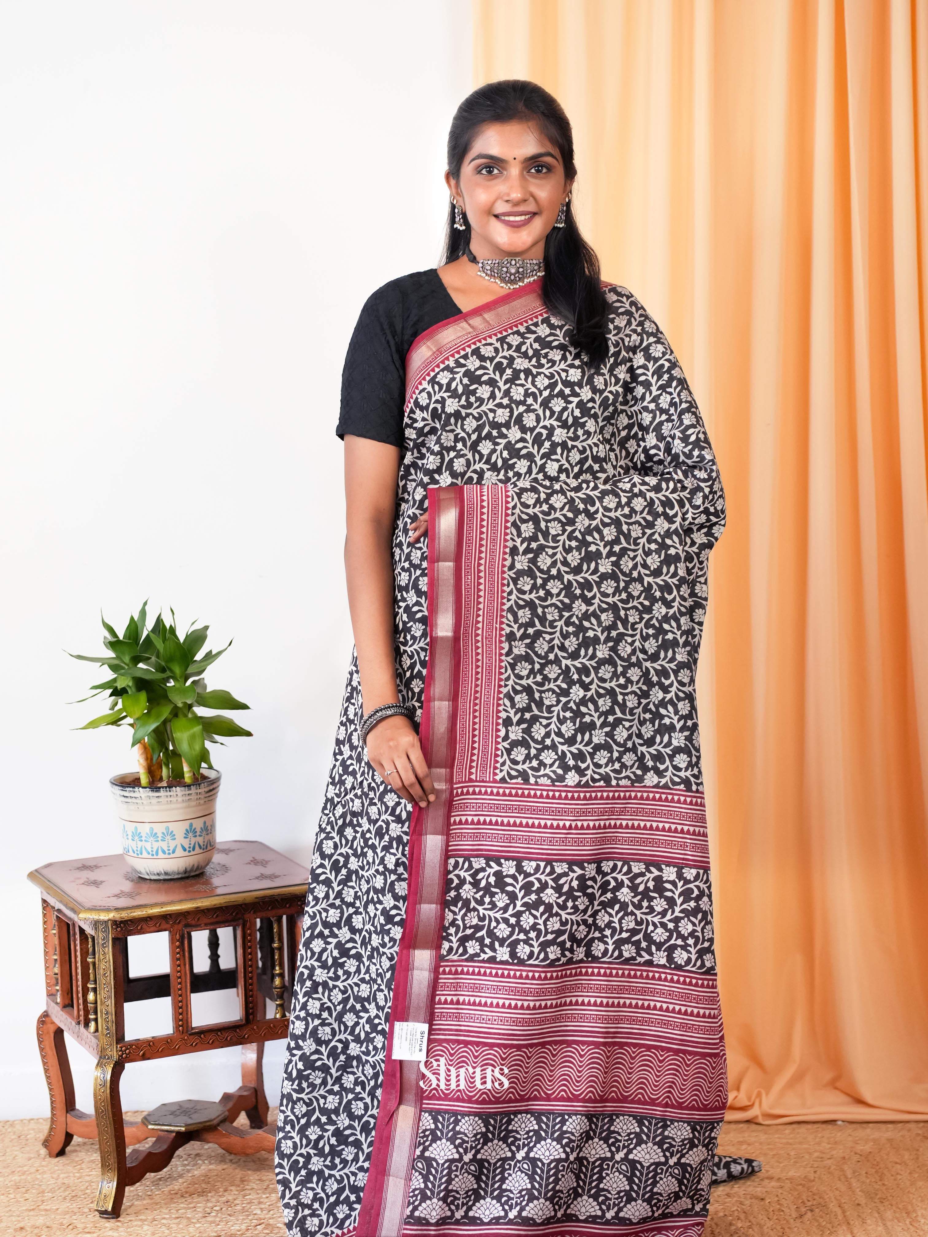 Black & Red - Art Modal Saree - Shop on Shrus.com