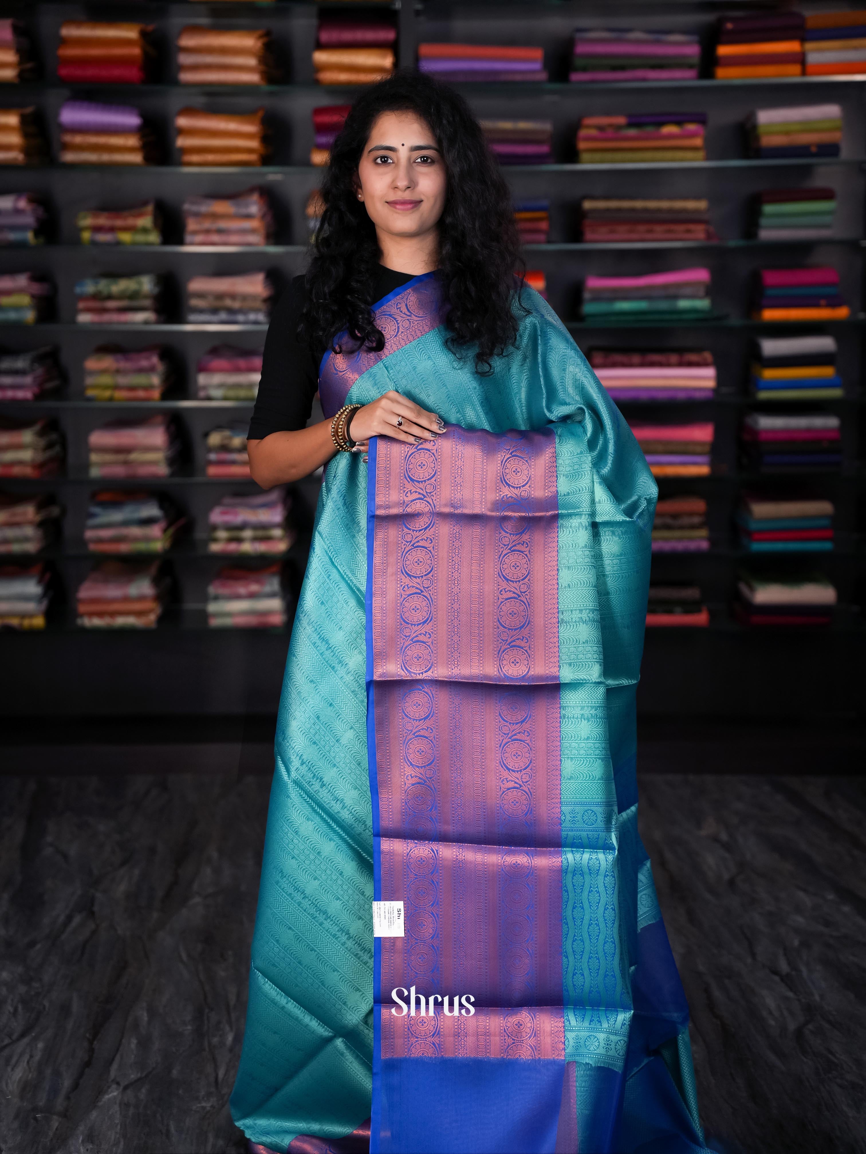 Teal & Blue - Tanchoi Saree - Shop on Shrus.com