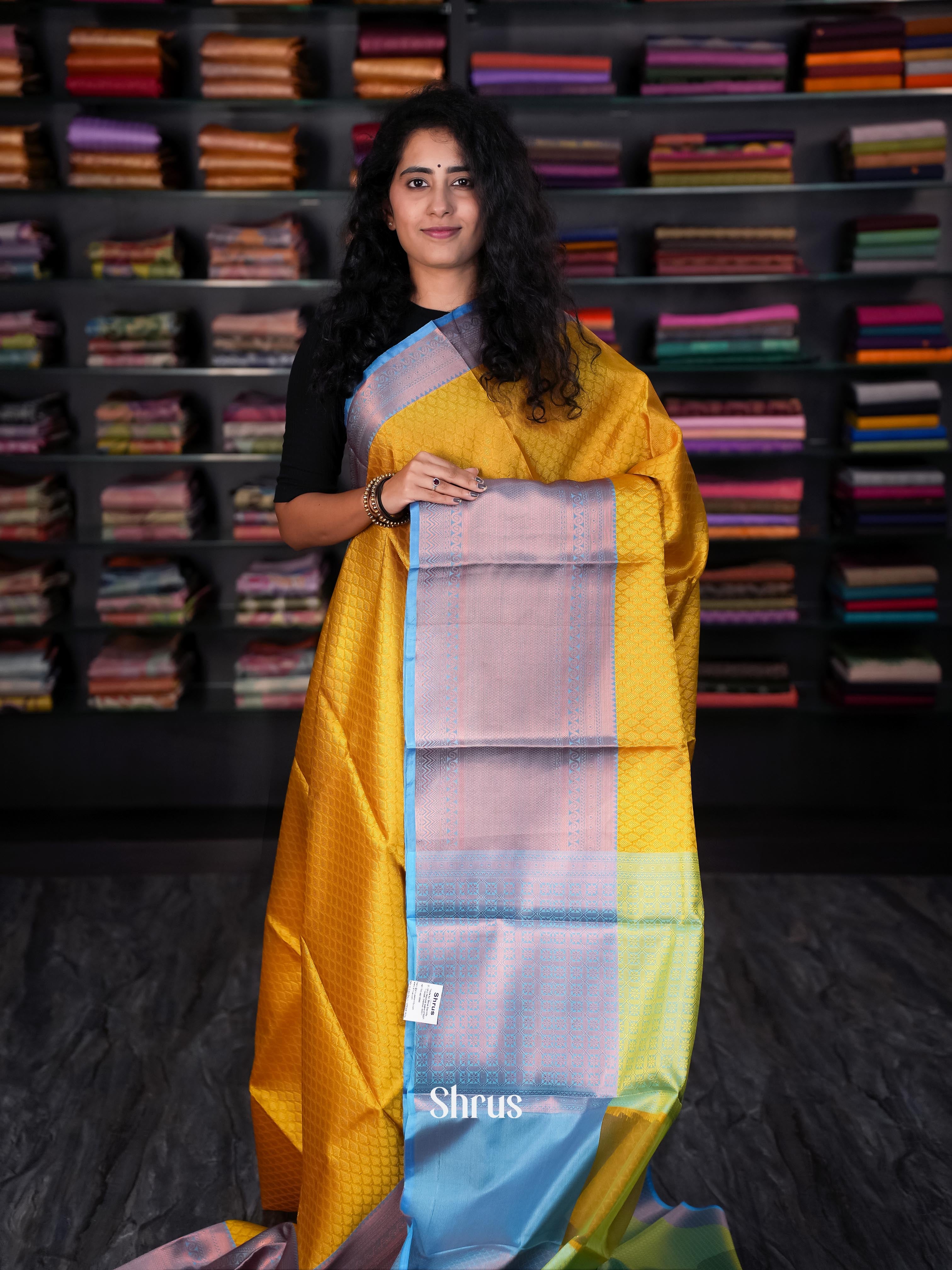 Mustard & Blue - Tanchoi Saree - Shop on Shrus.com