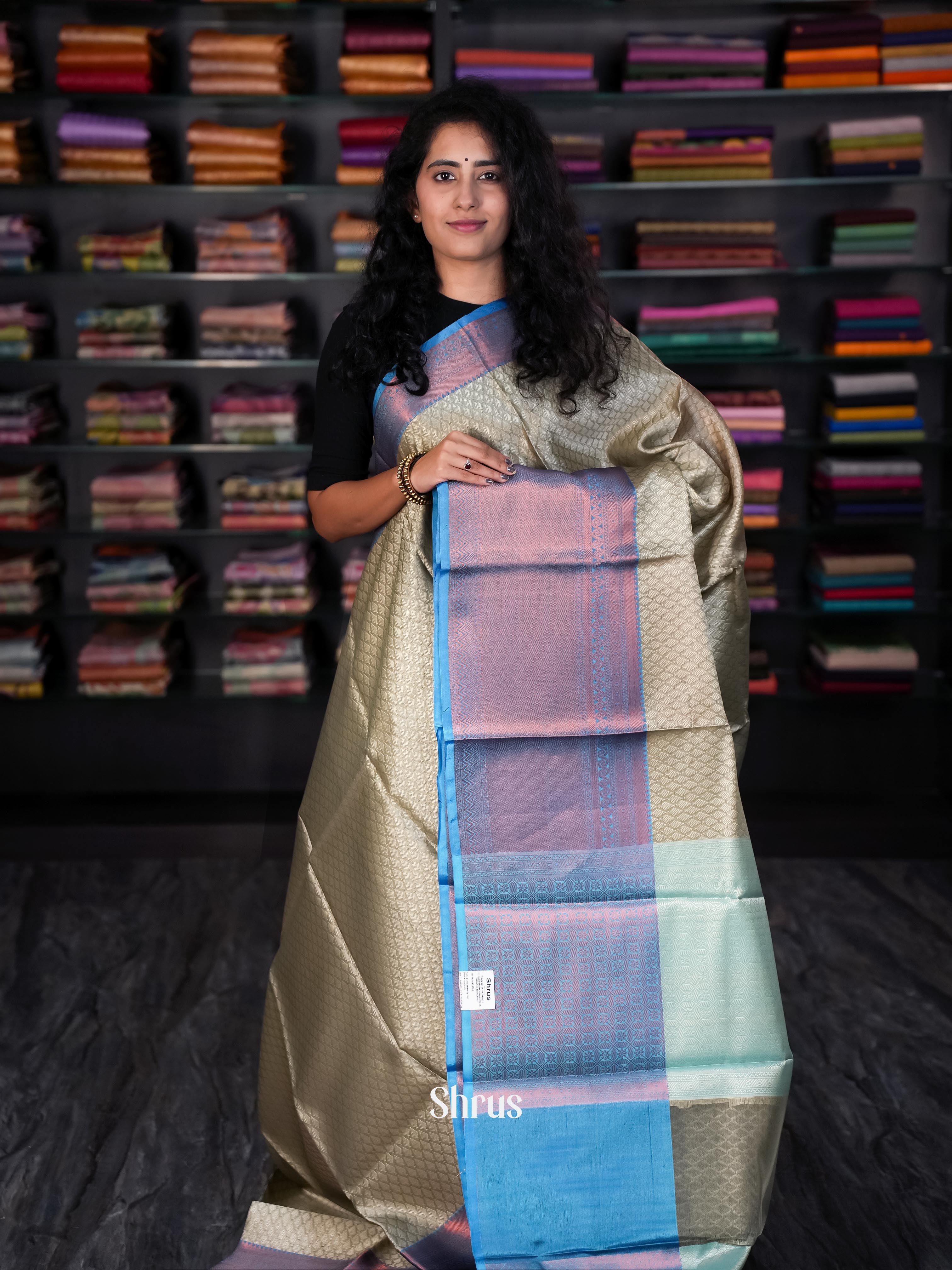 Grey & Blue - Tanchoi Saree - Shop on Shrus.com