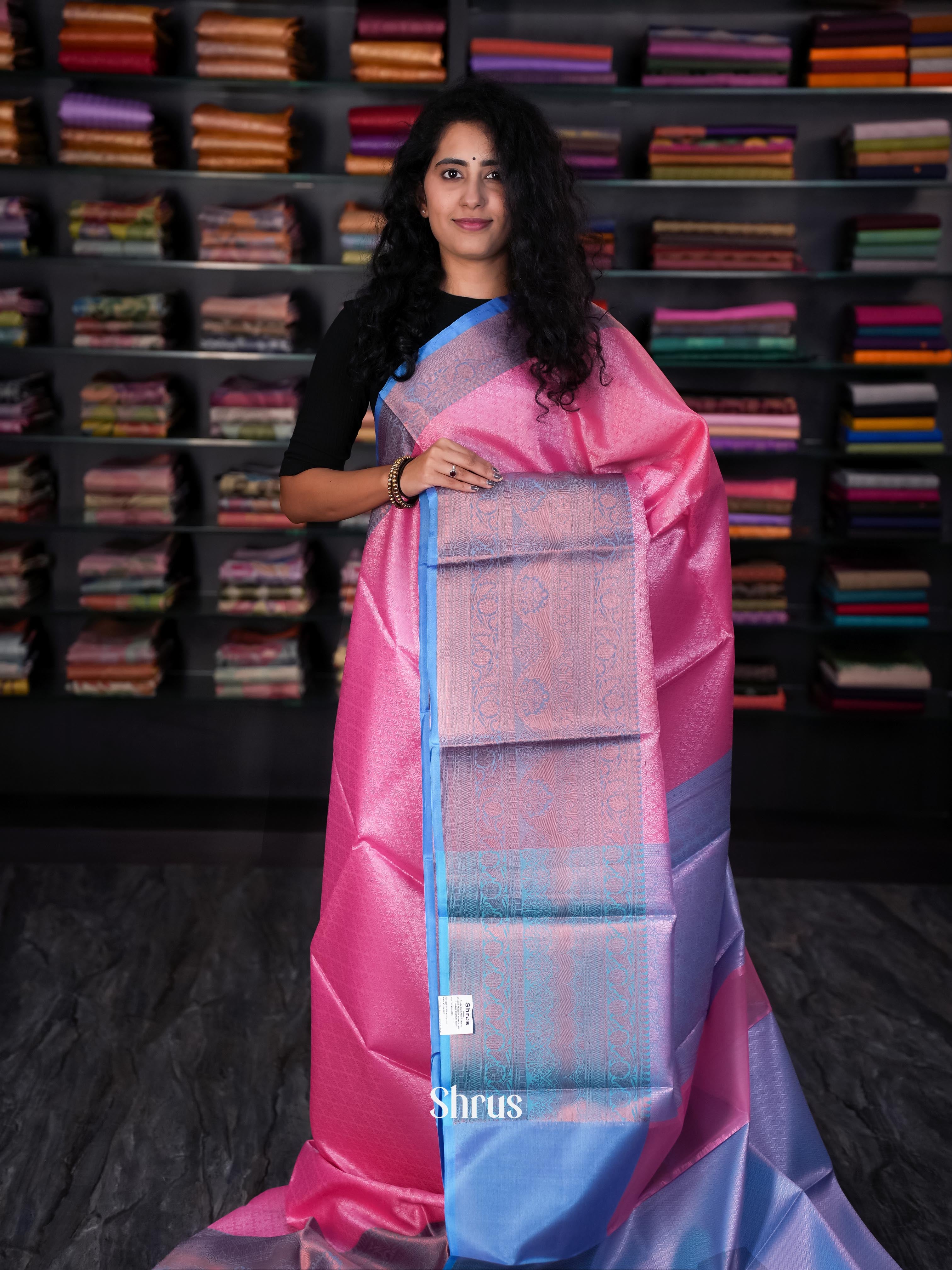 Pink & Blue - Tanchoi Saree - Shop on Shrus.com