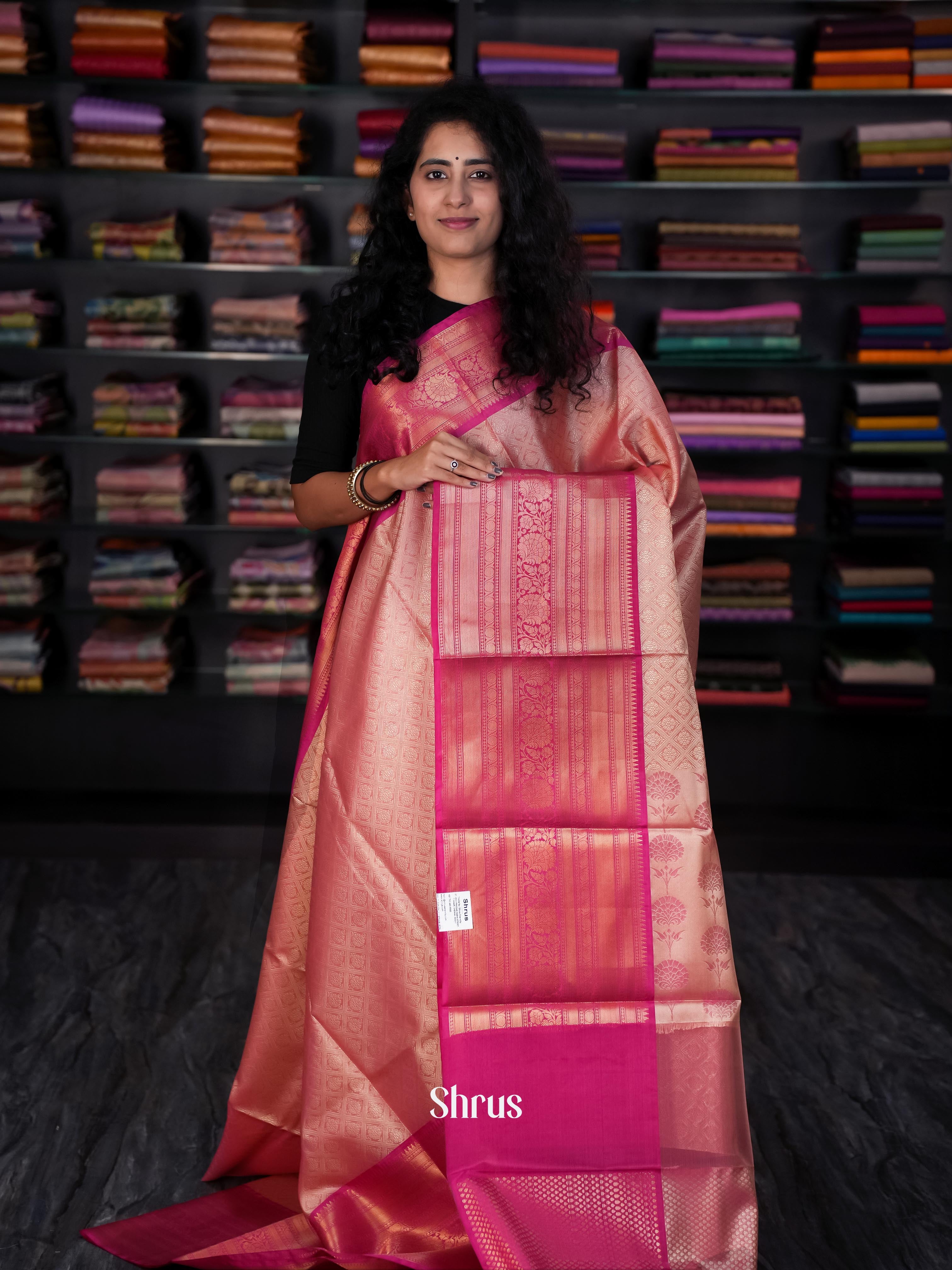 Peach & Pink - Tanchoi Saree - Shop on Shrus.com