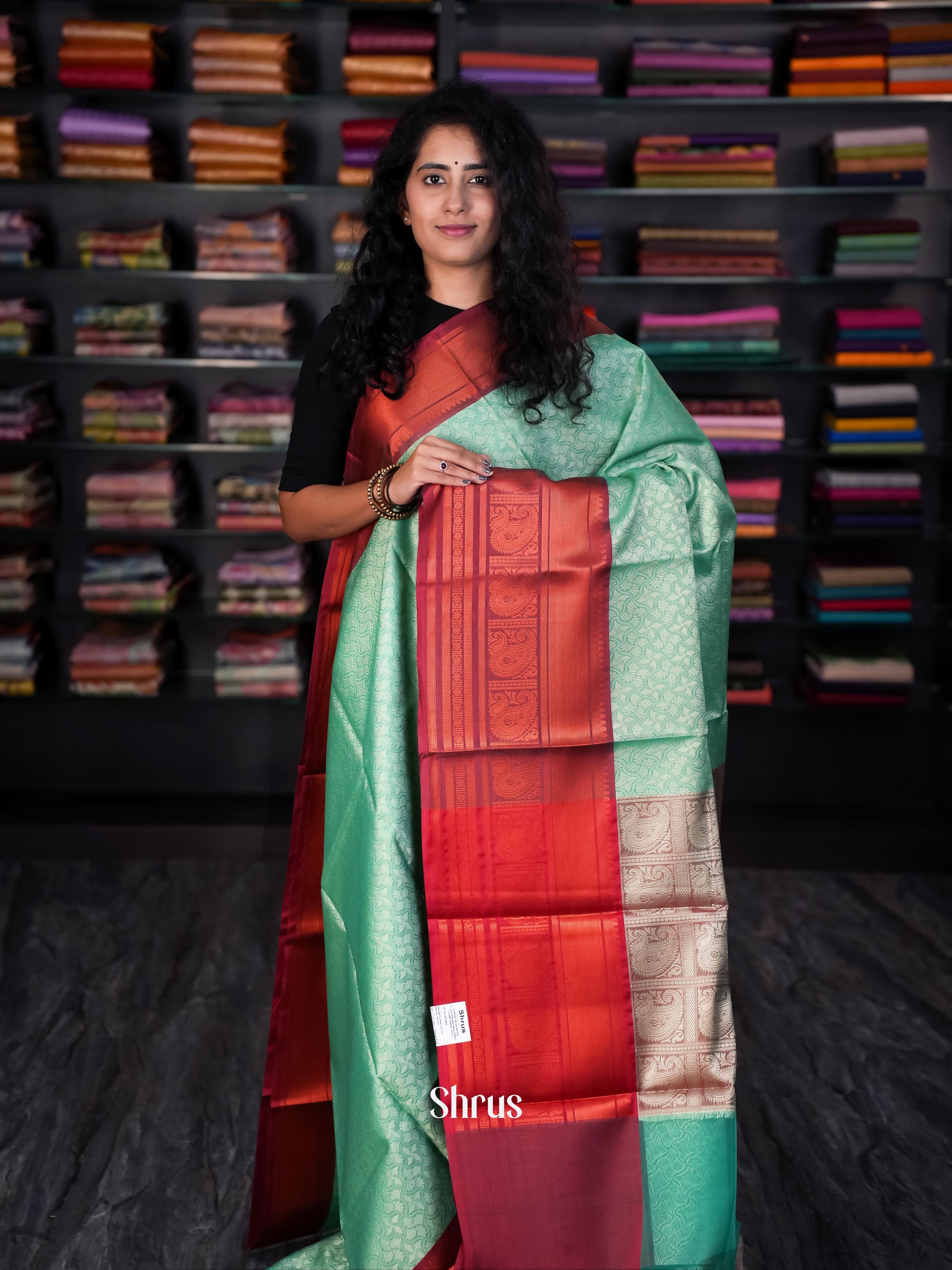 Teal & Maroon - Tanchoi Saree - Shop on Shrus.com