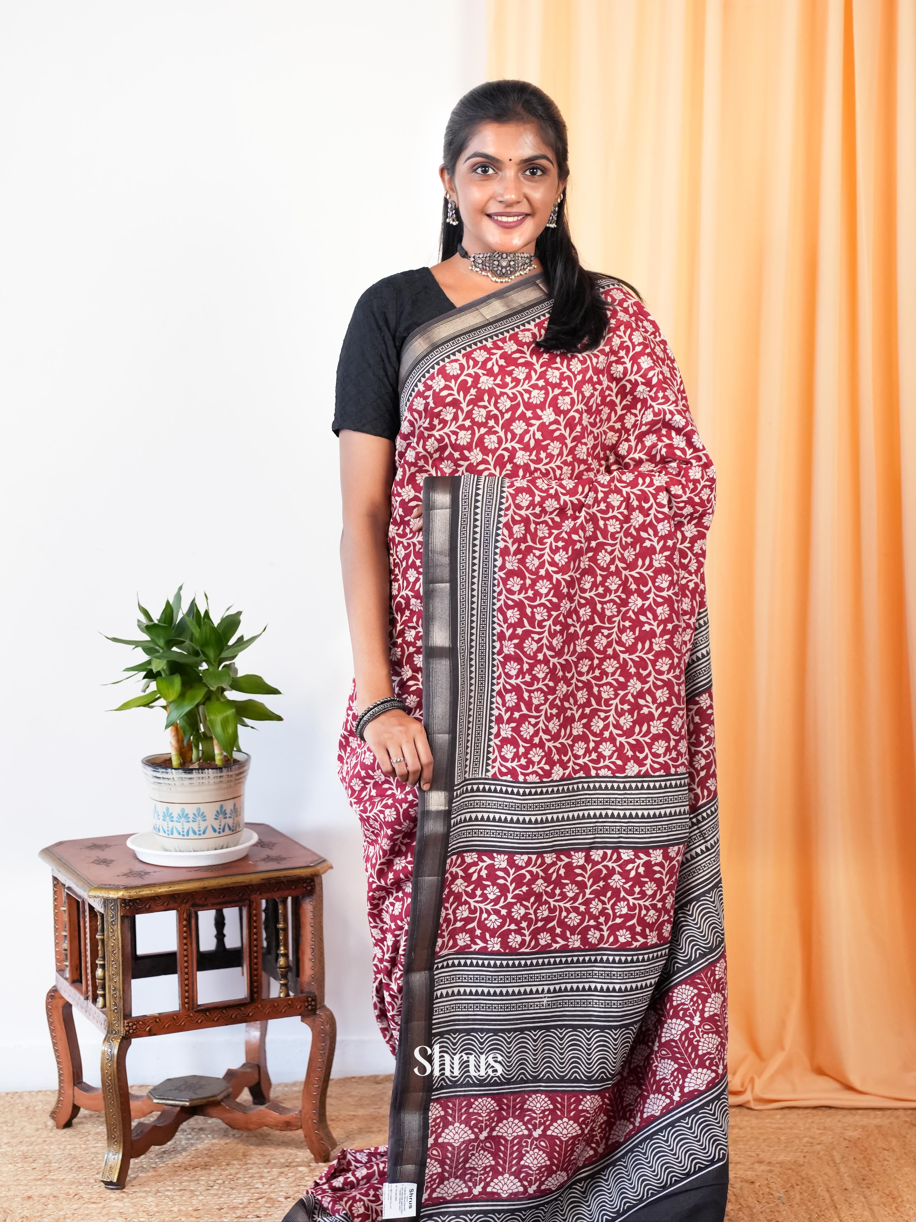 Red & Black - Art Modal Saree - Shop on Shrus.com