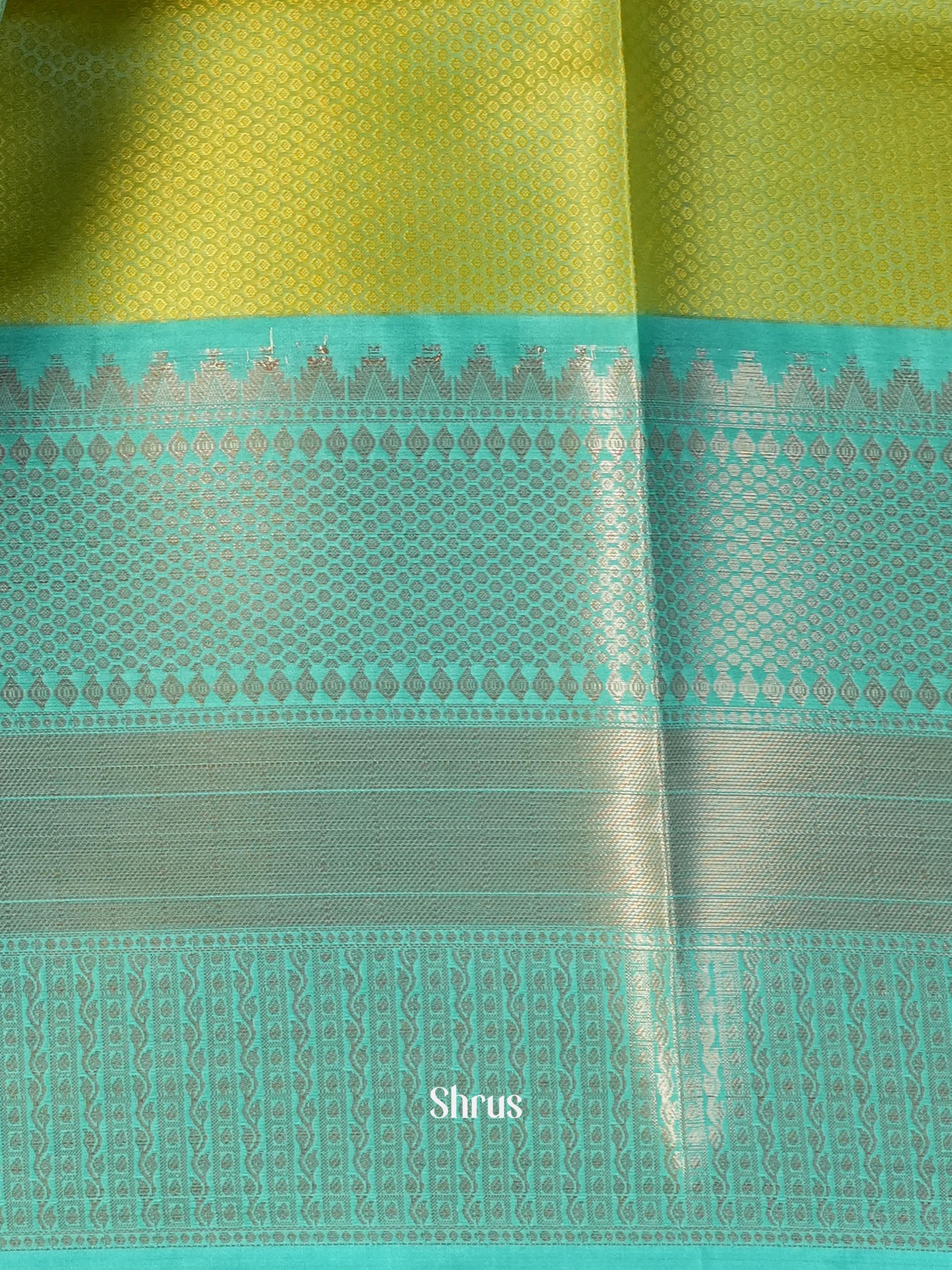 Yellow & Teal Green - Tanchoi Saree - Shop on Shrus.com