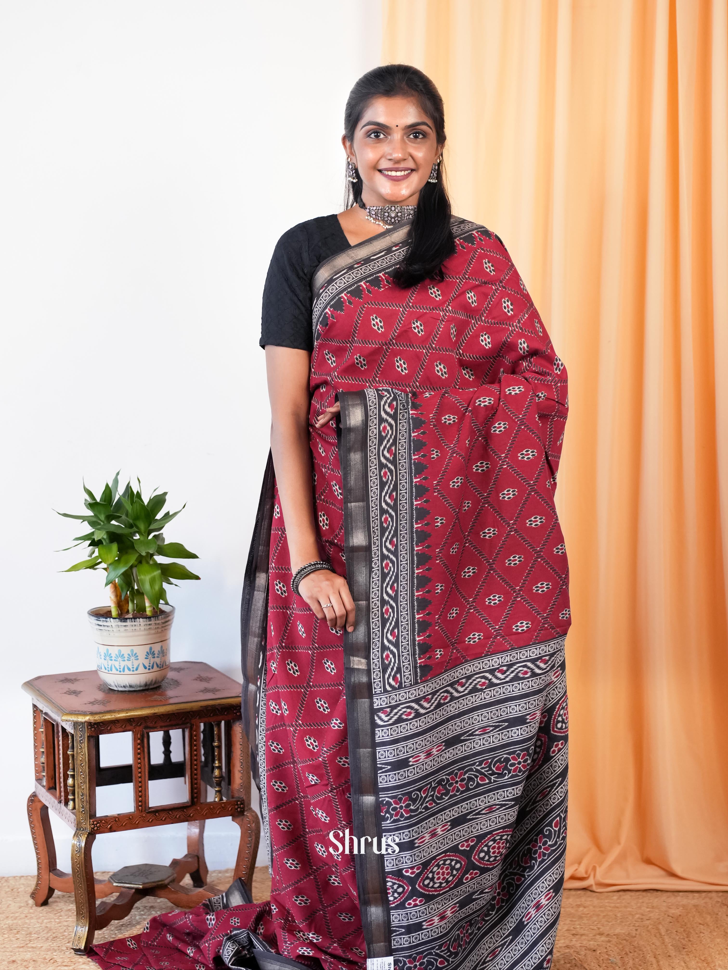Red & Black- Art Modal Saree - Shop on Shrus.com