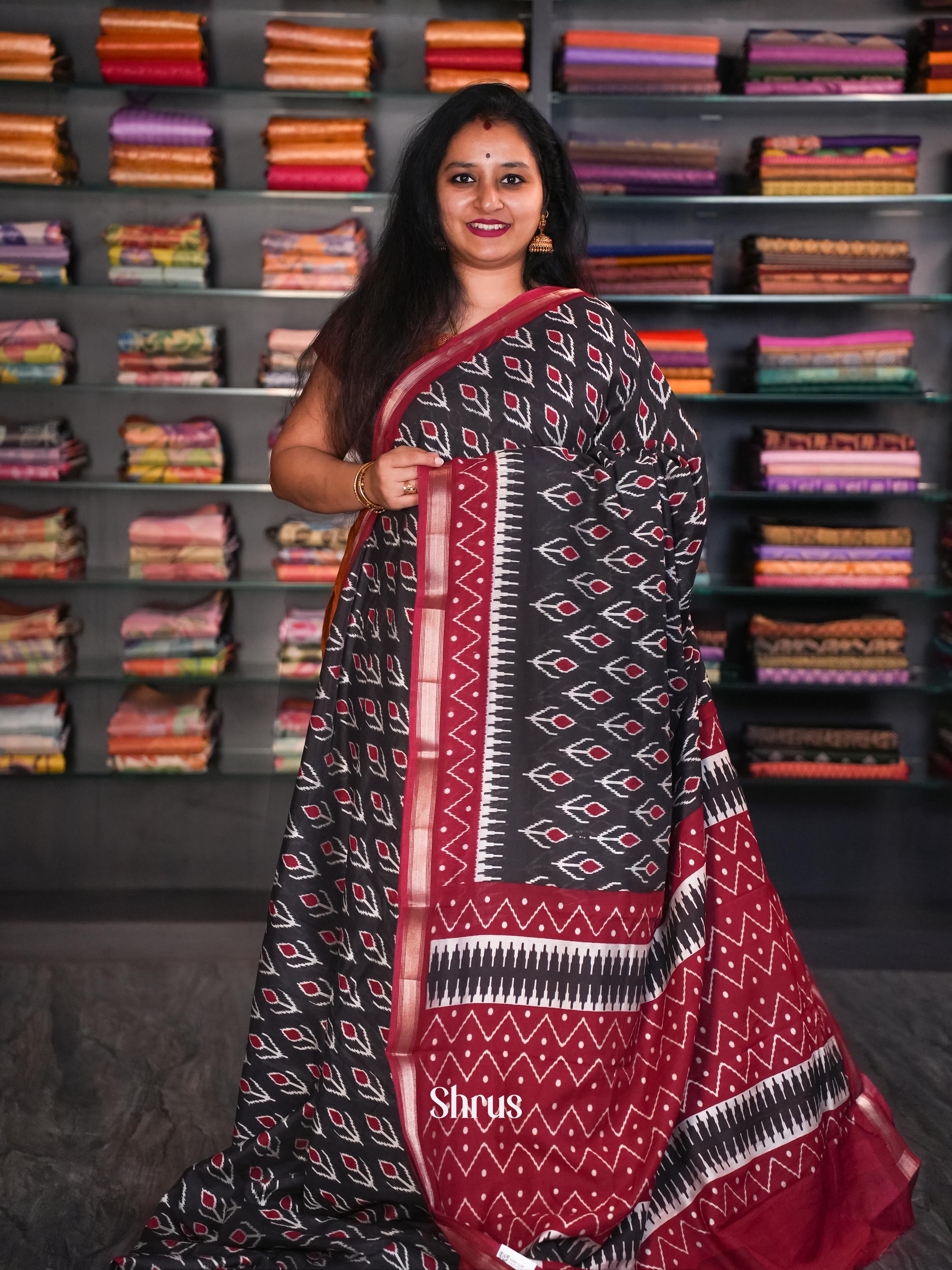 Black & red - Art Modal Saree - Shop on Shrus.com