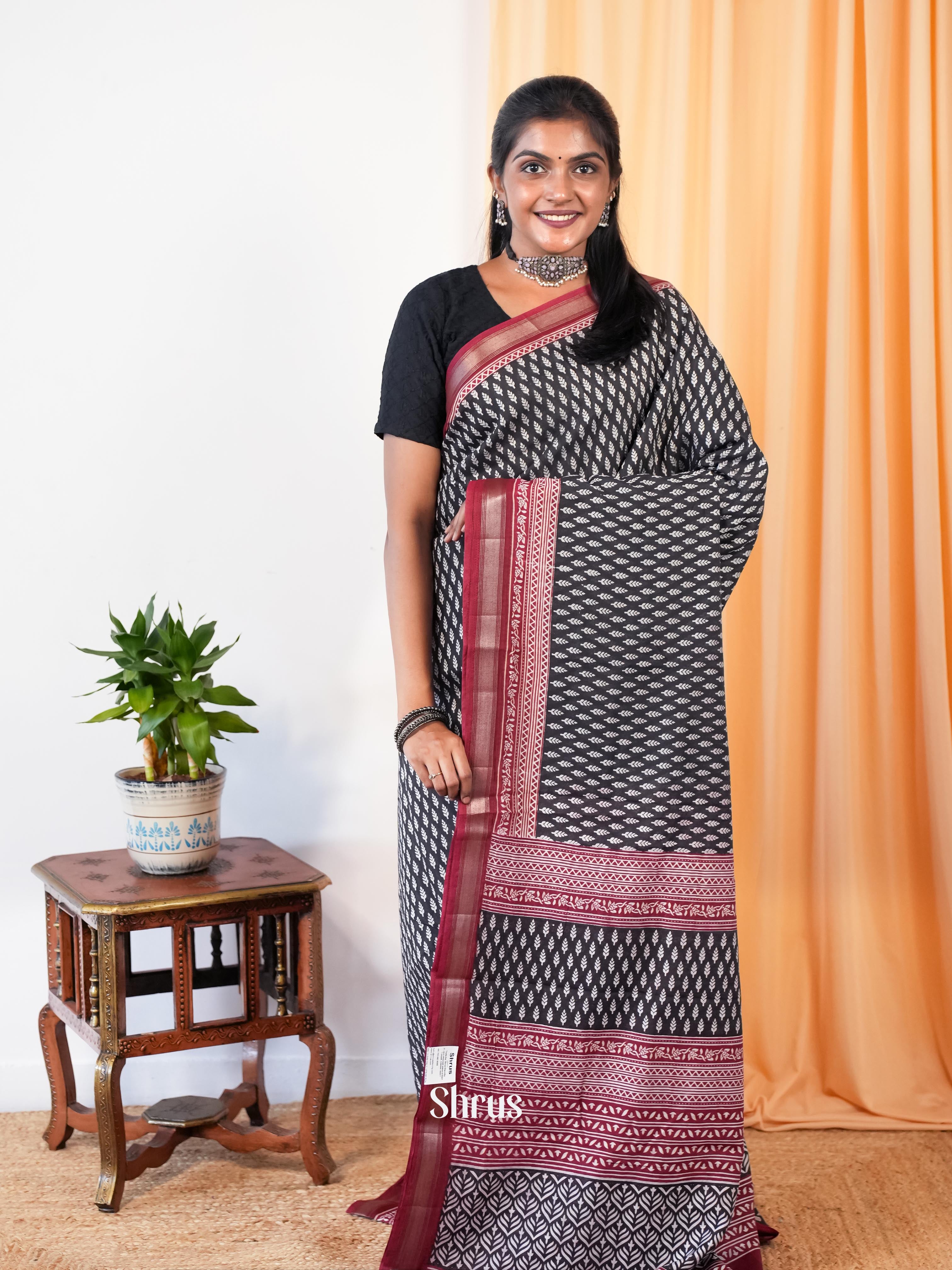 Black & Maroon - Art Modal Saree - Shop on Shrus.com