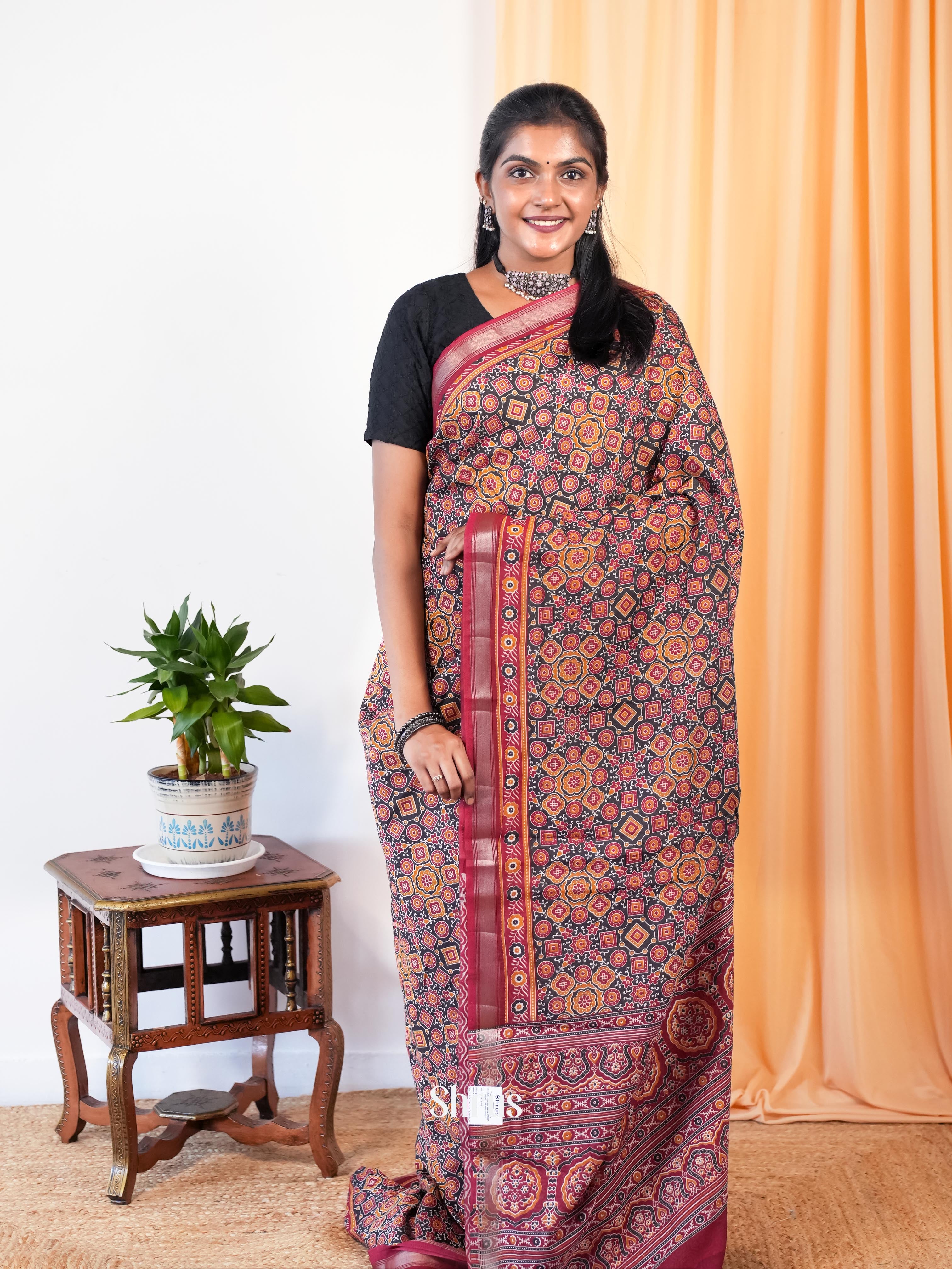 Pale Orange & Red - Art Modal Saree - Shop on Shrus.com