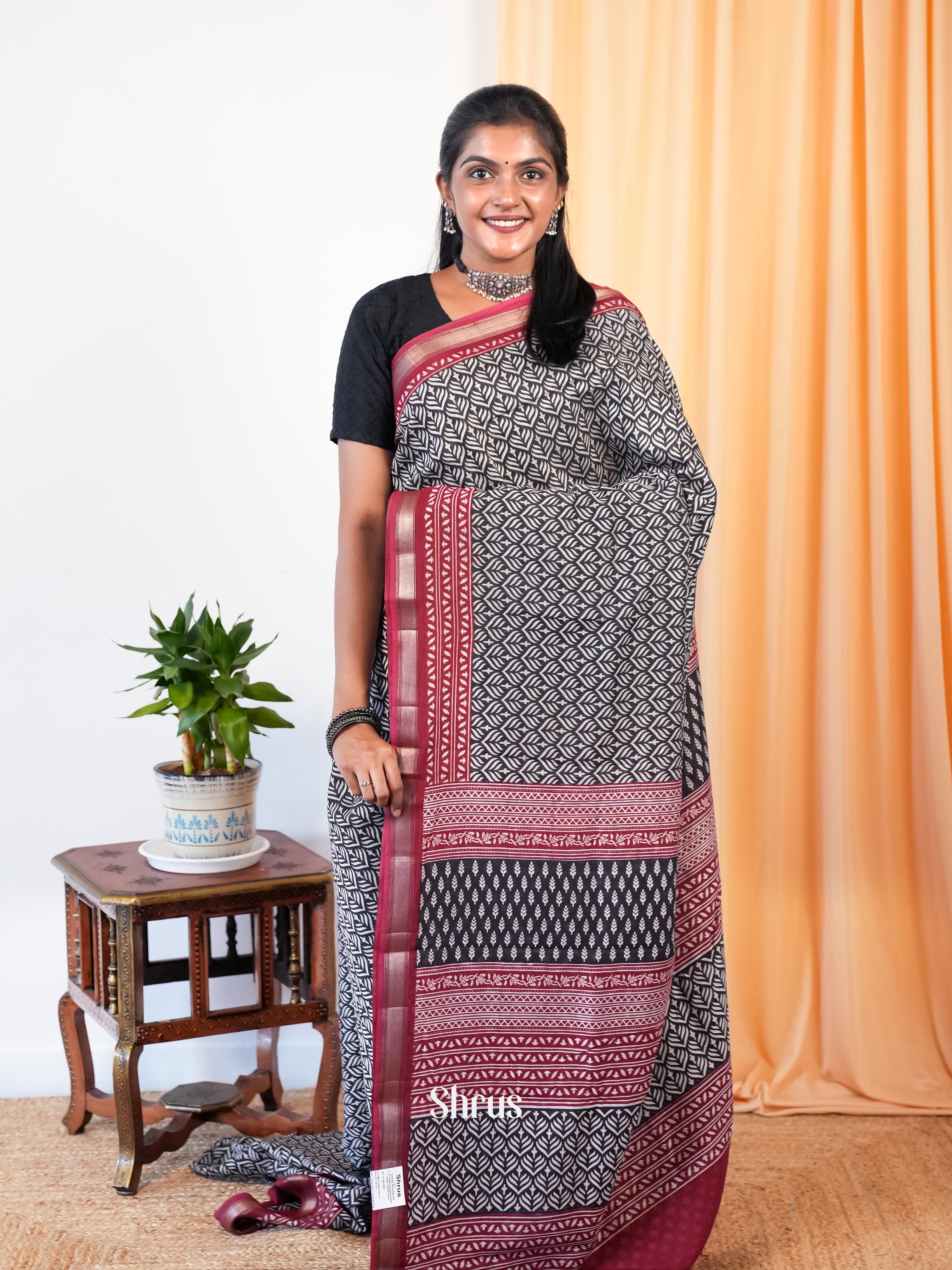 Black & Maroon - Art Modal Saree - Shop on Shrus.com