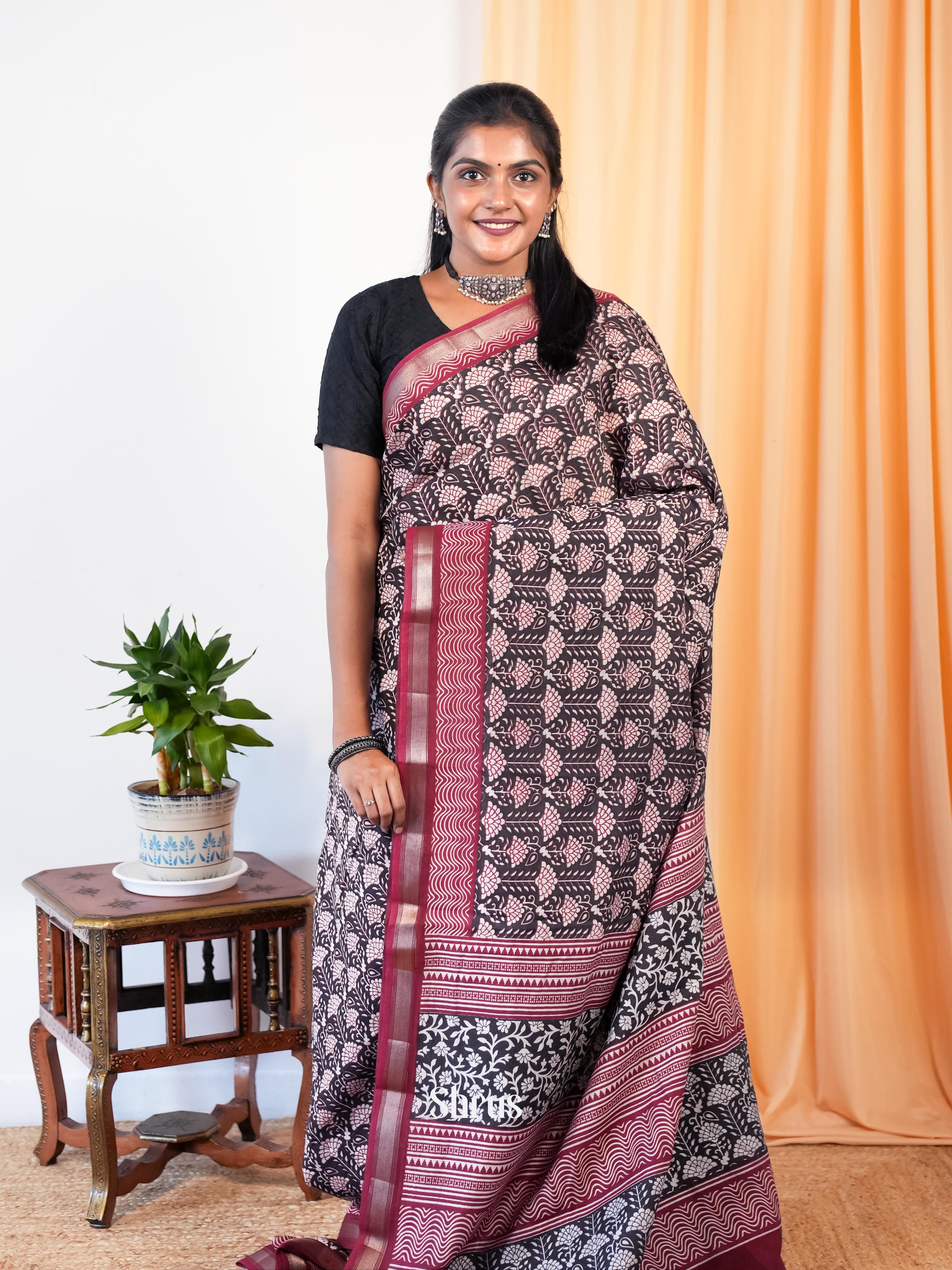 Black & Maroon - Art Modal Saree - Shop on Shrus.com
