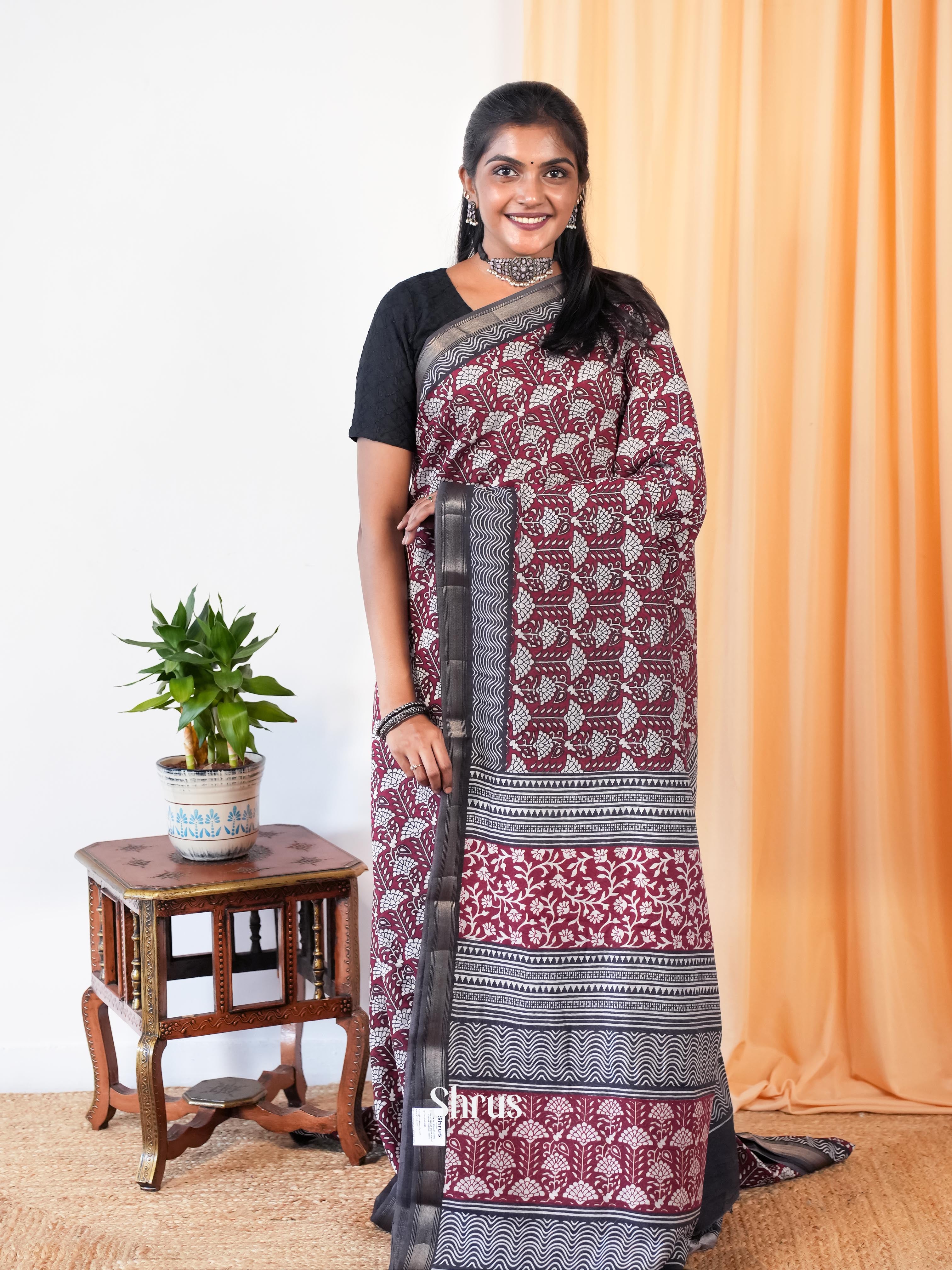 Maroon & Black - Art Modal Saree - Shop on Shrus.com