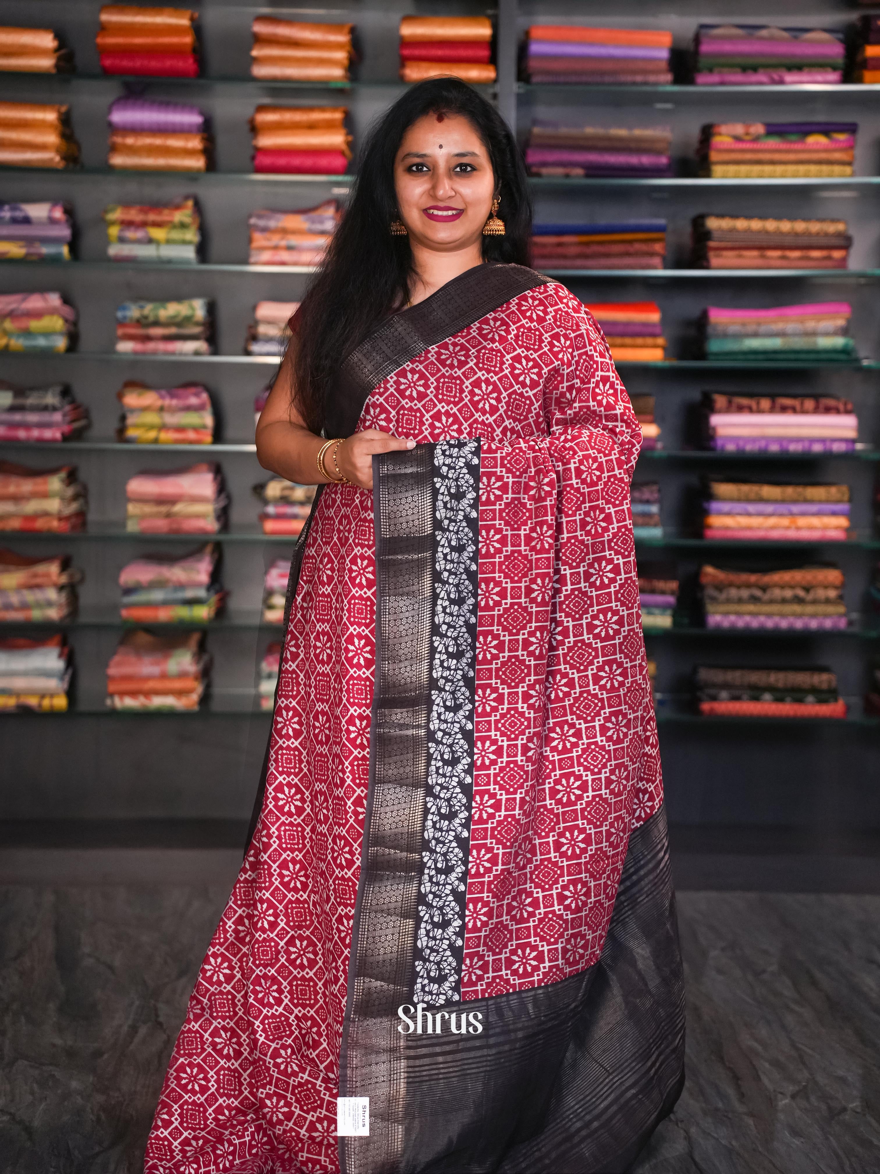 Red & Black - Art Modal Saree - Shop on Shrus.com
