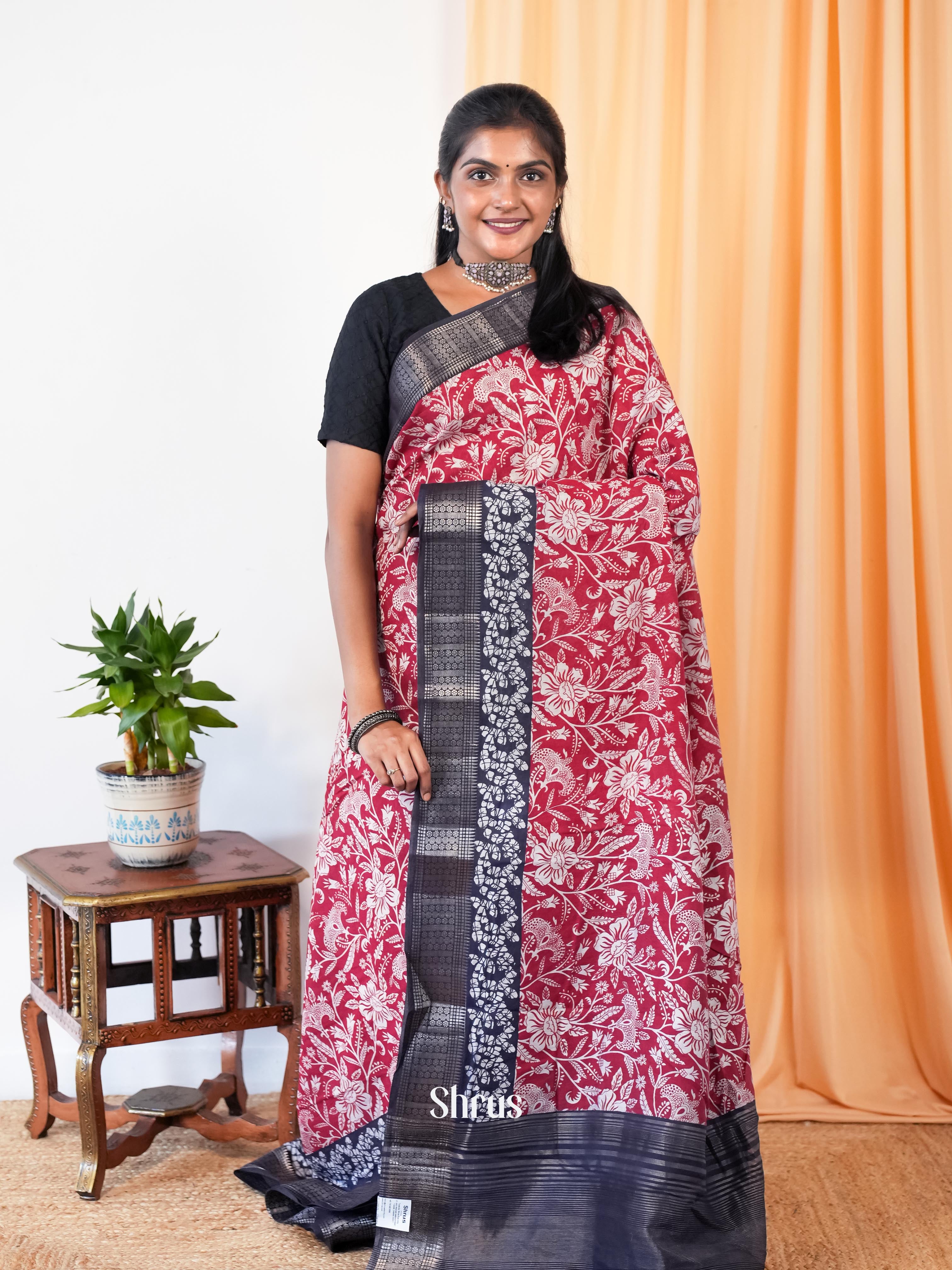 Red & Blue - Art Modal Saree - Shop on Shrus.com