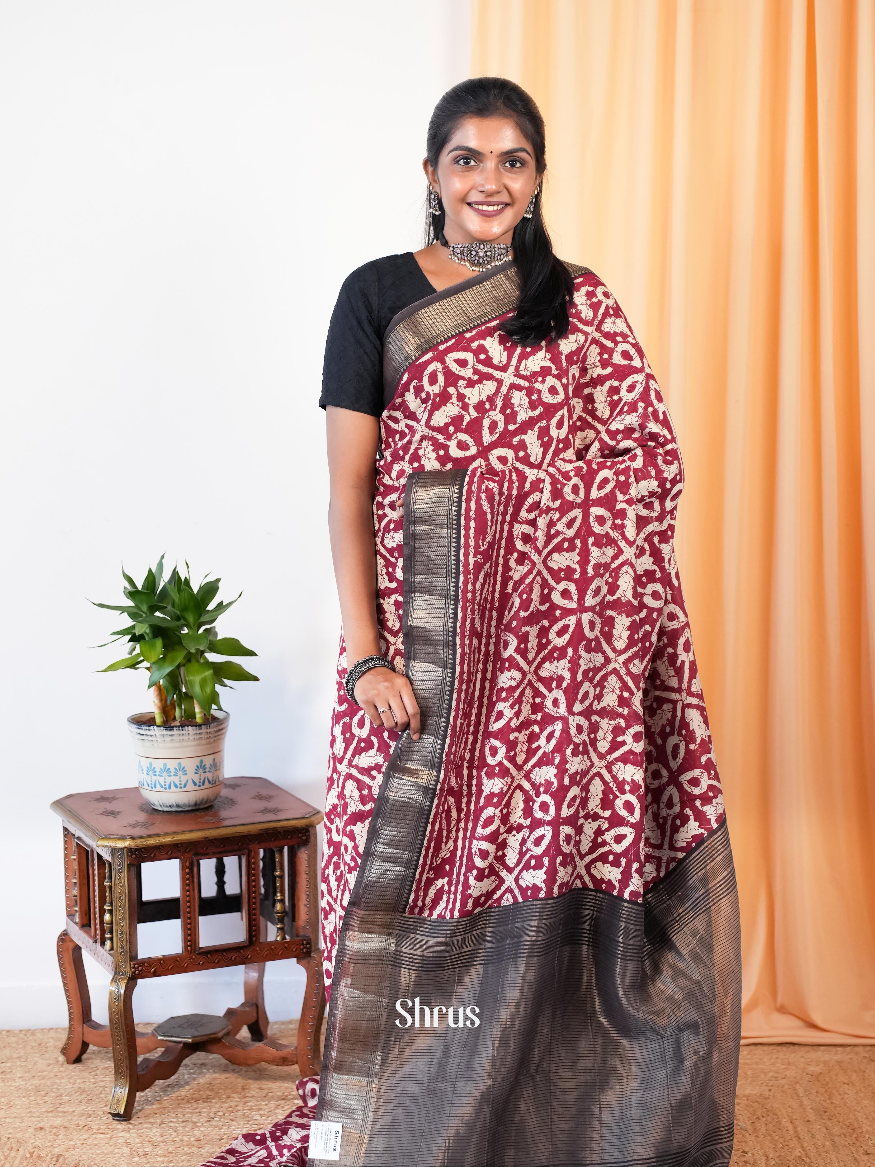 Red & Black - Art Modal Saree - Shop on Shrus.com