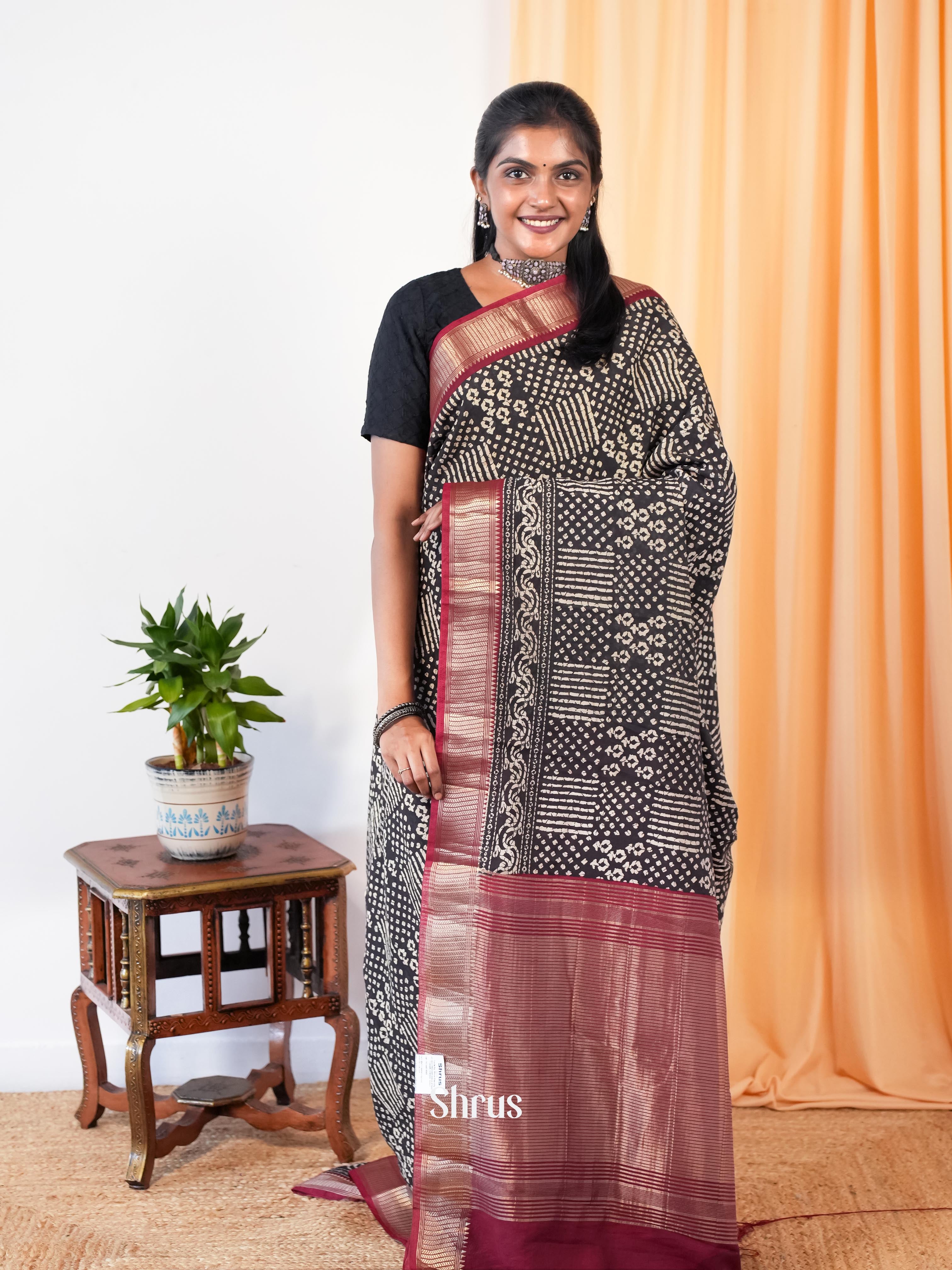 Black & Maroon - Art Modal Saree - Shop on Shrus.com