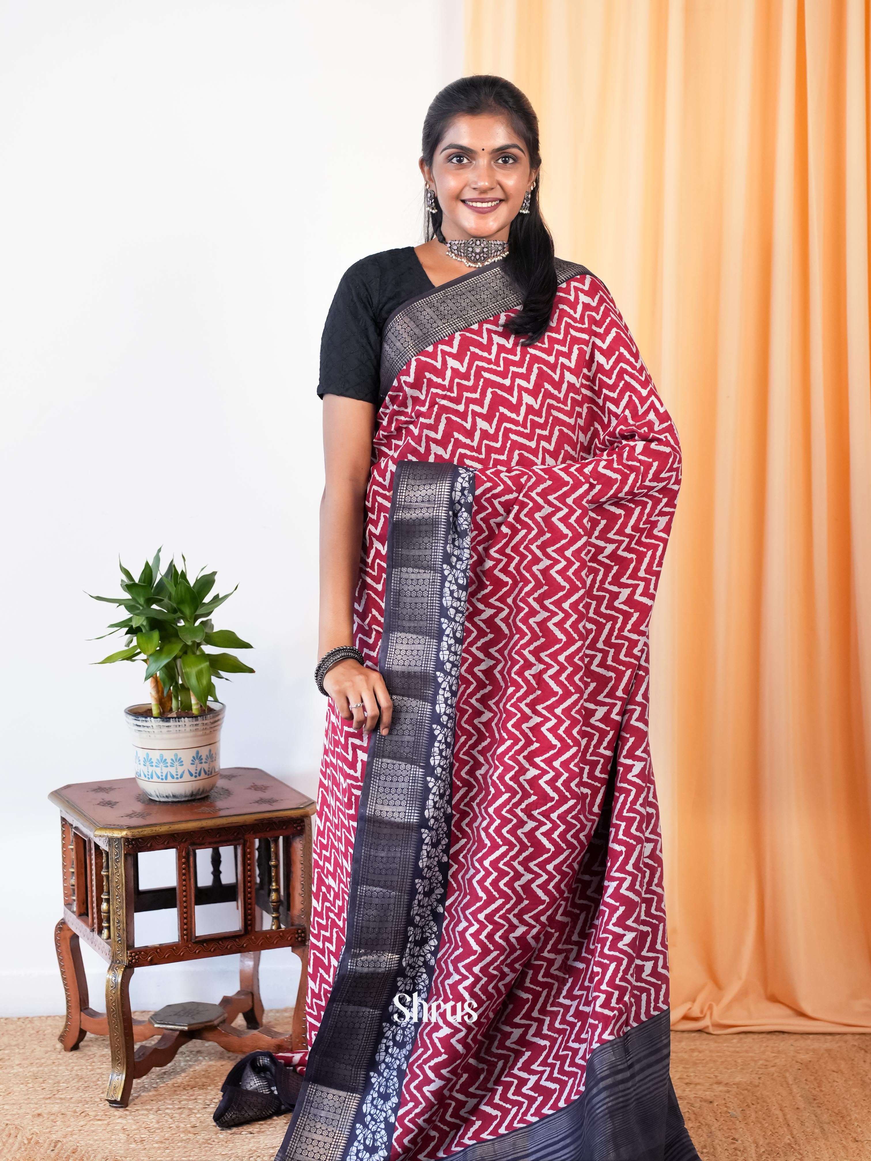 Red & Blue - Art Modal Saree - Shop on Shrus.com