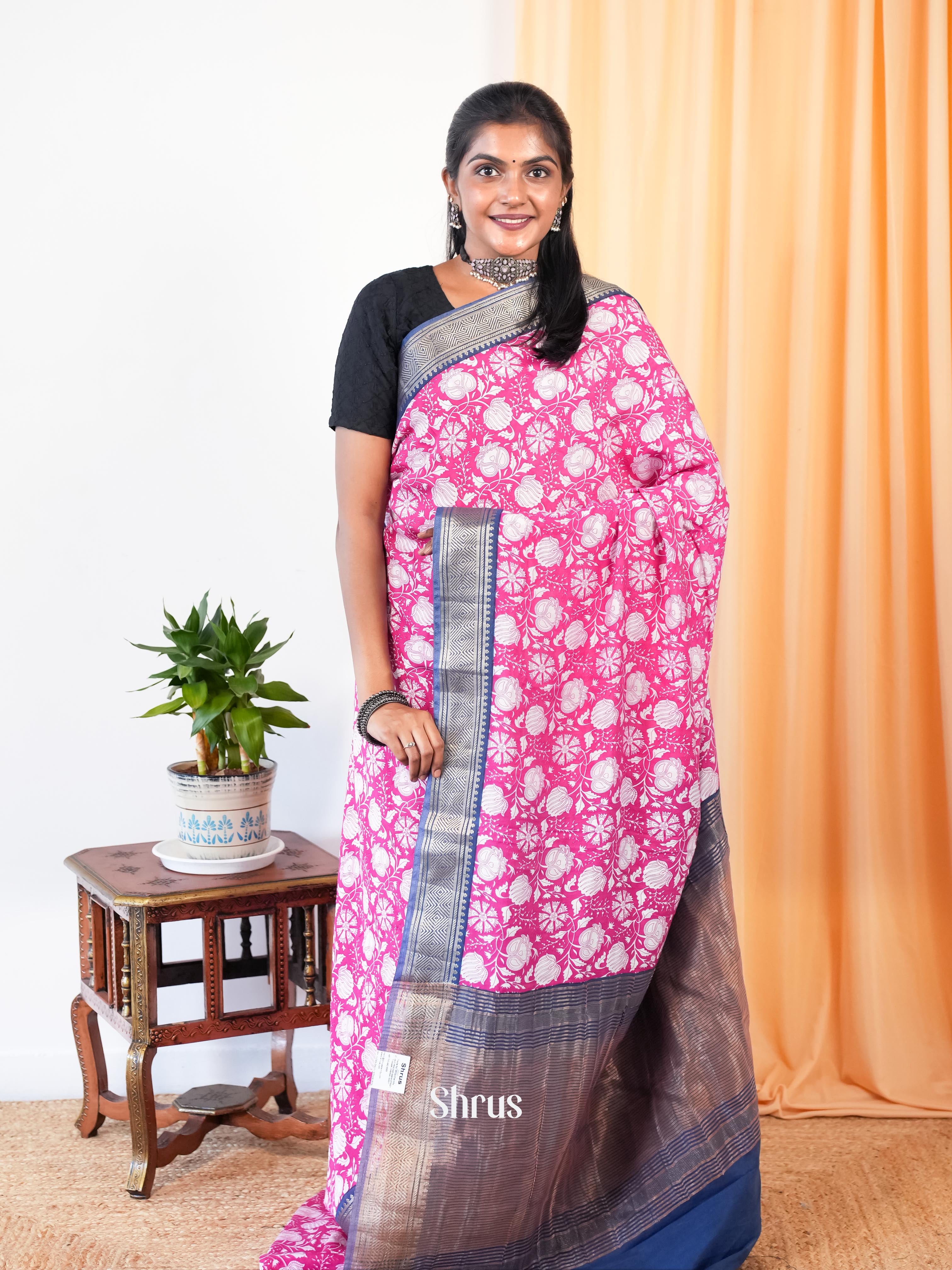 Pink & Blue - Art Modal Saree - Shop on Shrus.com