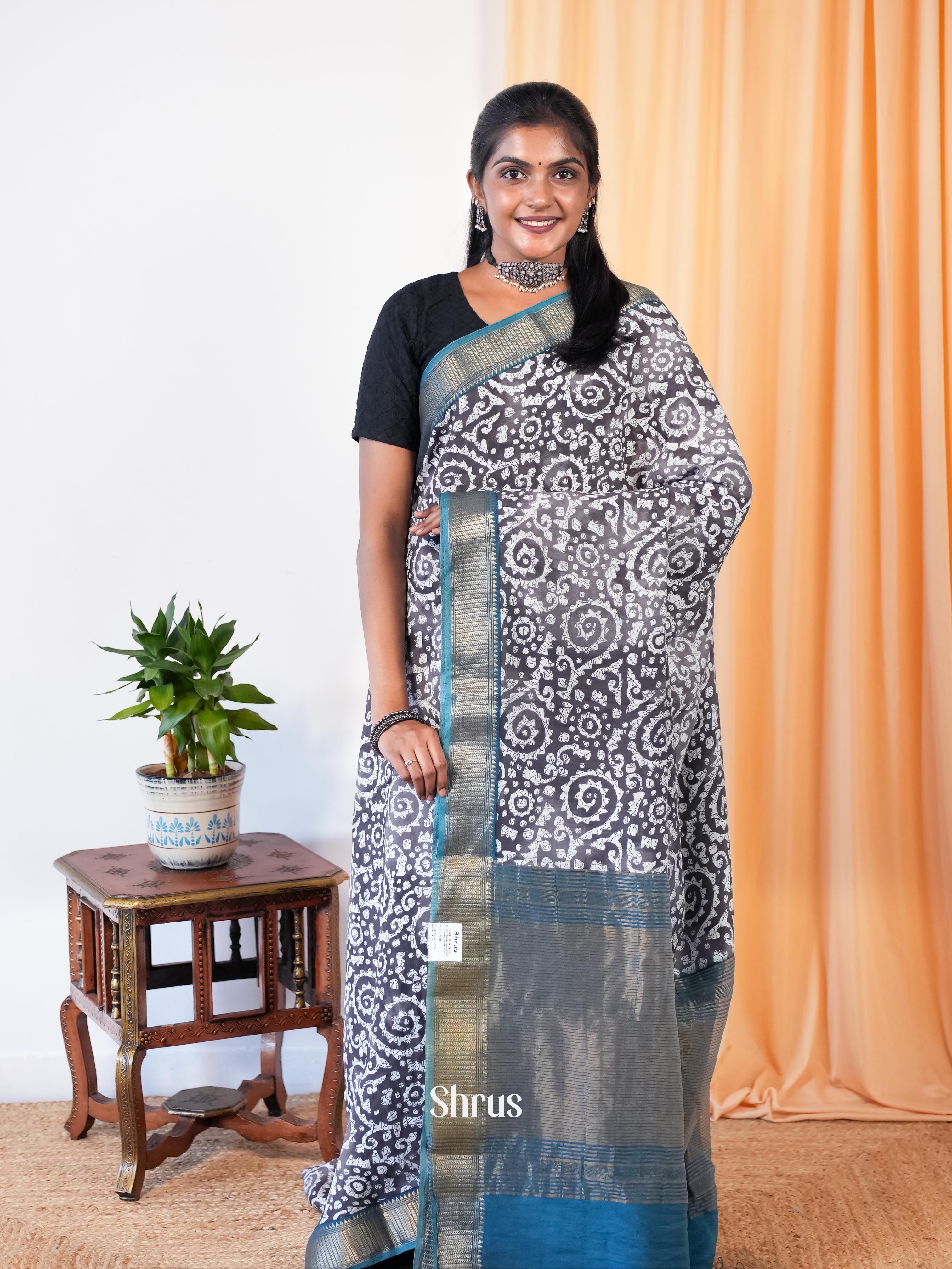 Grey & Blue - Art Modal Saree - Shop on Shrus.com