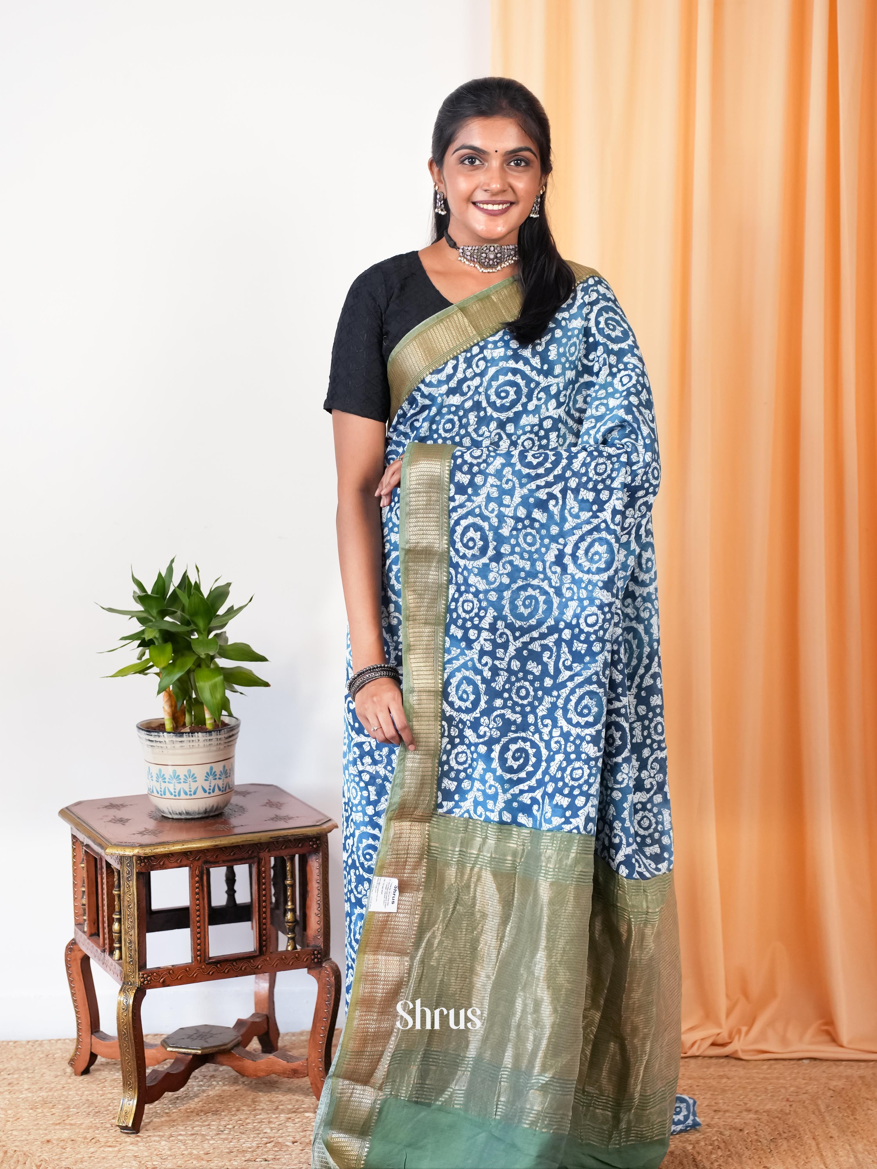 Blue & Green - Art Modal Saree - Shop on Shrus.com