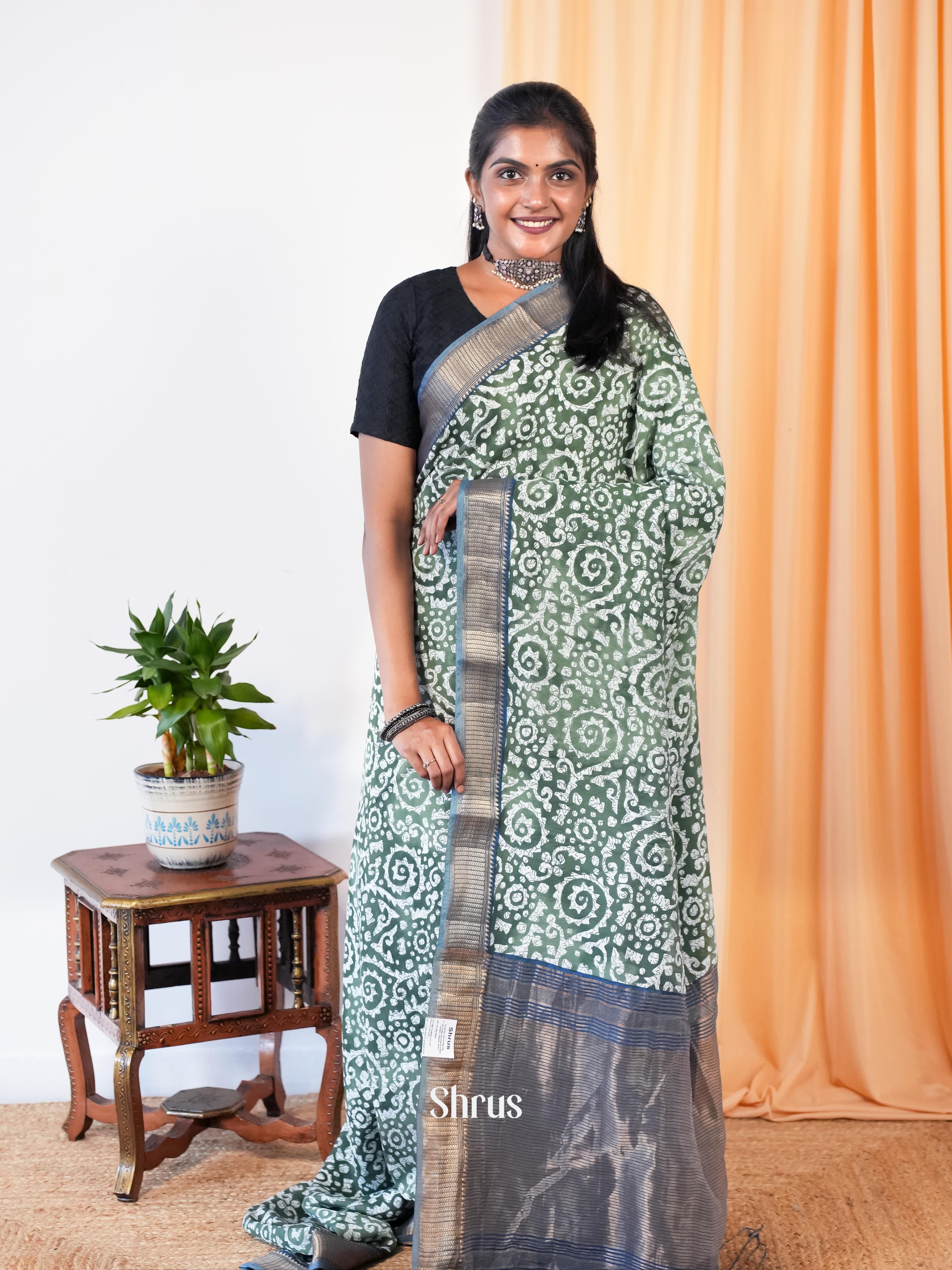 Green & Blue - Art Modal Saree - Shop on Shrus.com