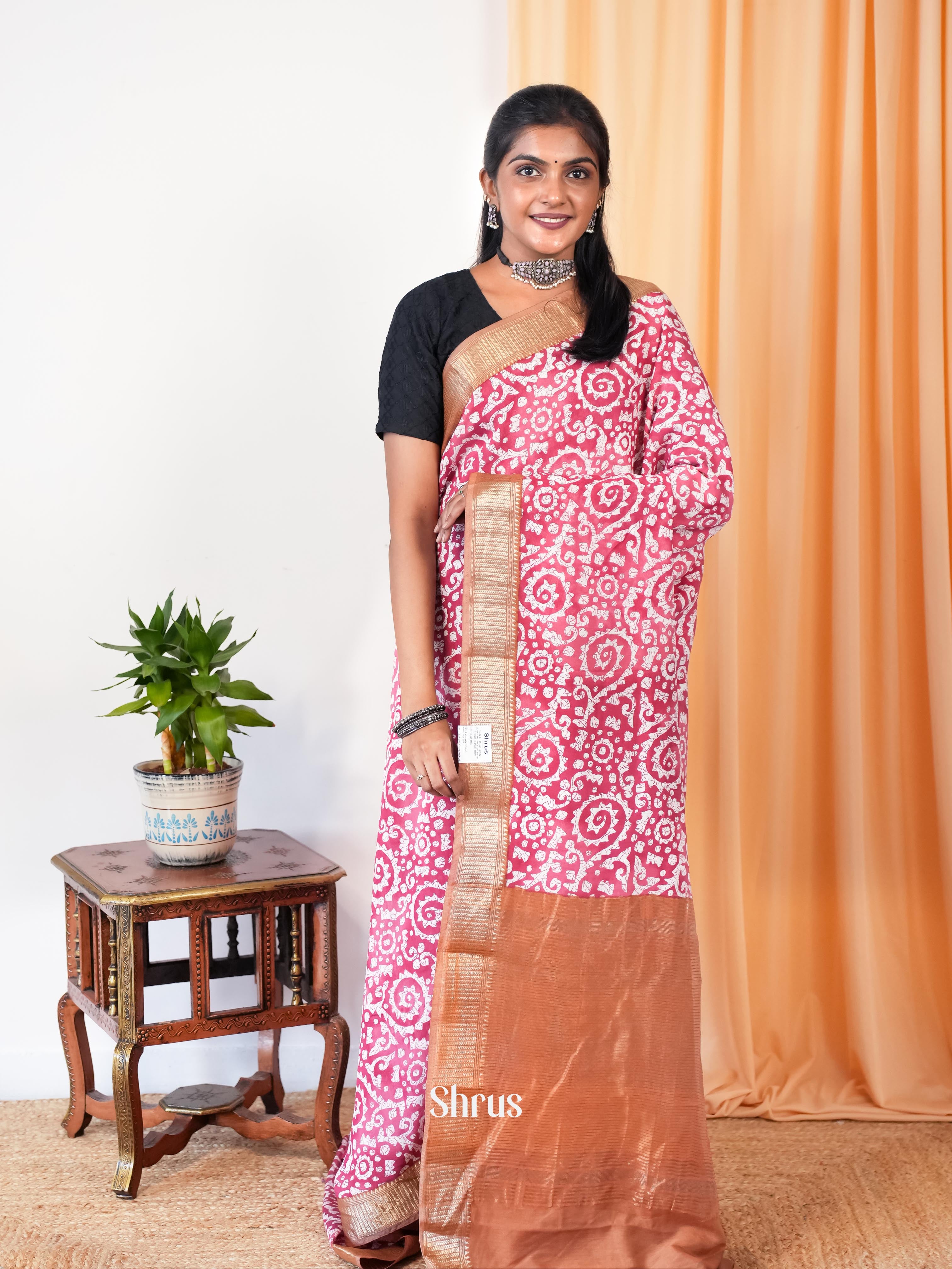 Pink & Brown - Art Modal Saree - Shop on Shrus.com